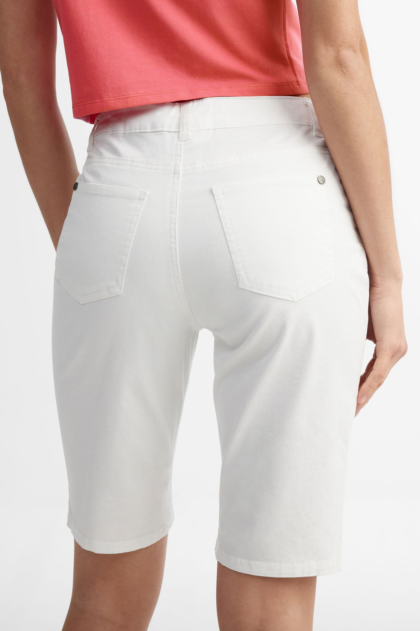 Bermuda 5 poches coupe ajustée en twill - Femme && BLANC