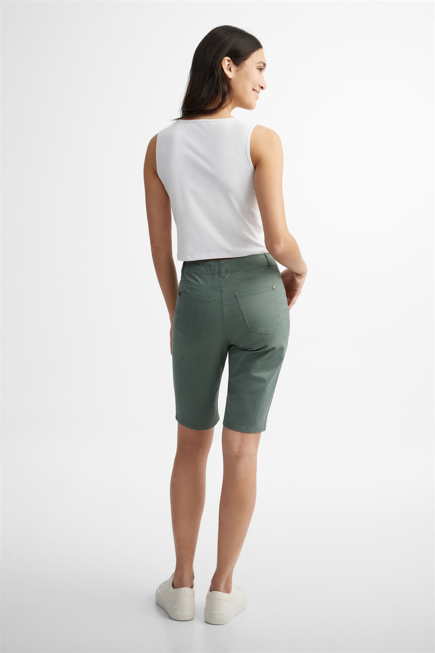 Bermuda 5 poches coupe ajustée en twill - Femme && KAKI