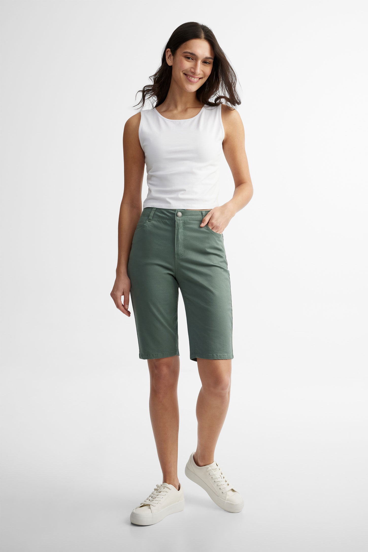 Bermuda 5 poches coupe ajustée en twill - Femme && KAKI