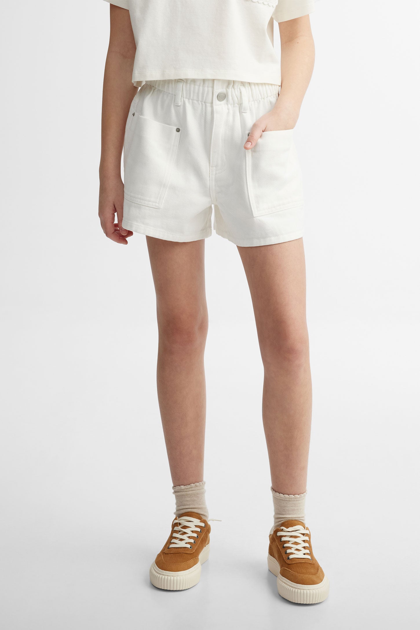 Short ''Paperbag'' en jeans - Ado fille && BLANC