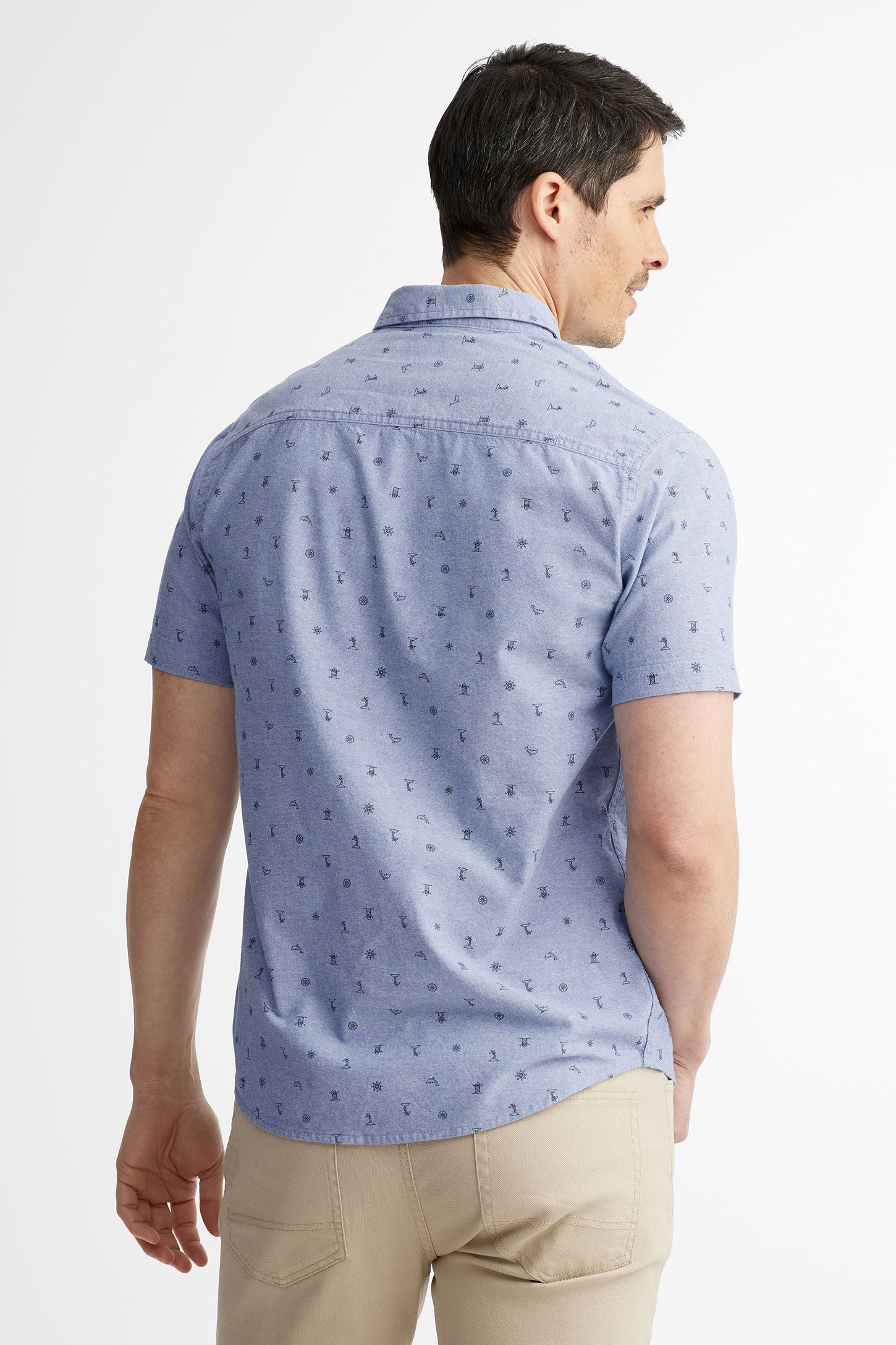 Chemise manches courtes à poche en coton - Homme && BLEU MULTI