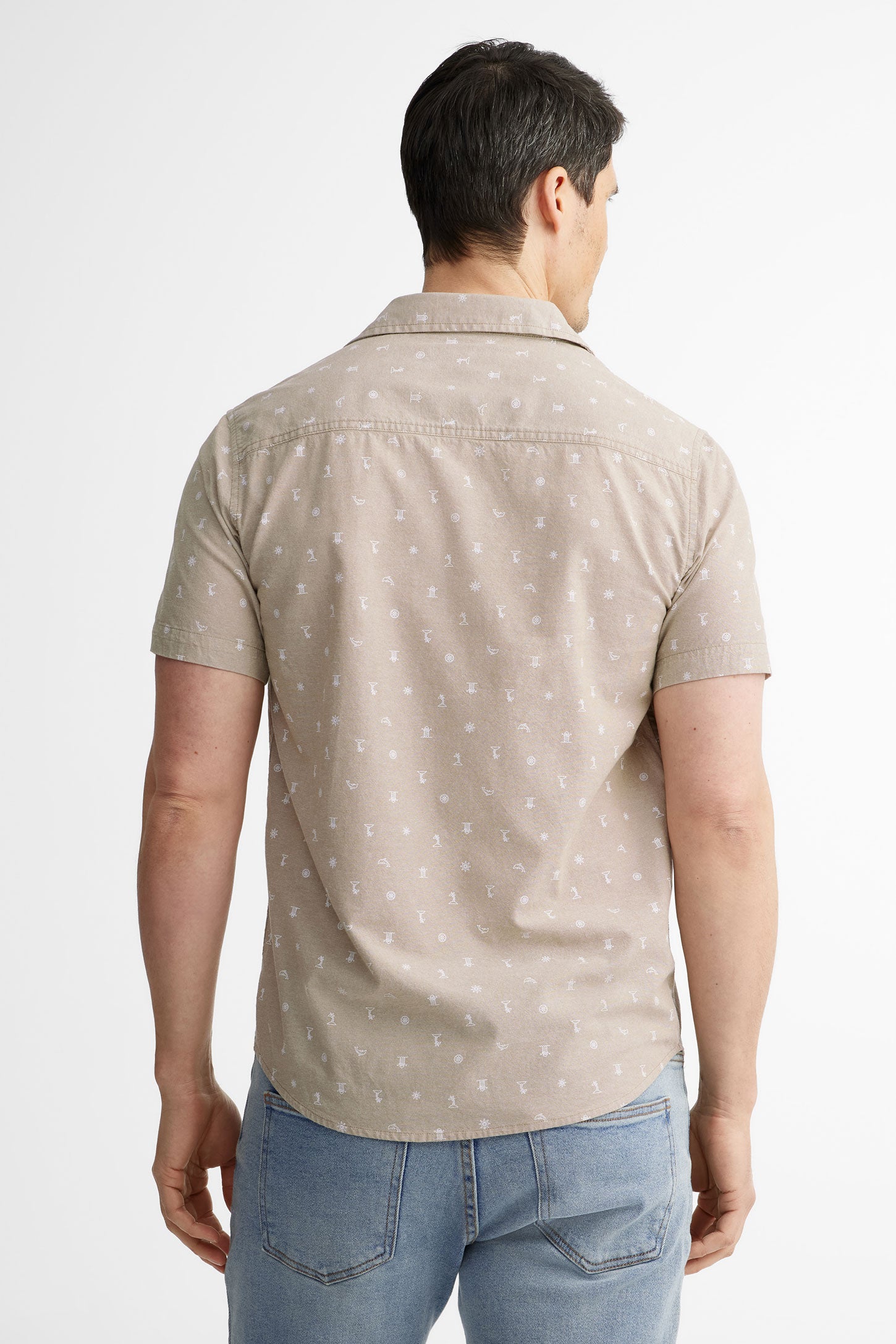 Chemise manches courtes à poche en coton - Homme && BEIGE/MULTI