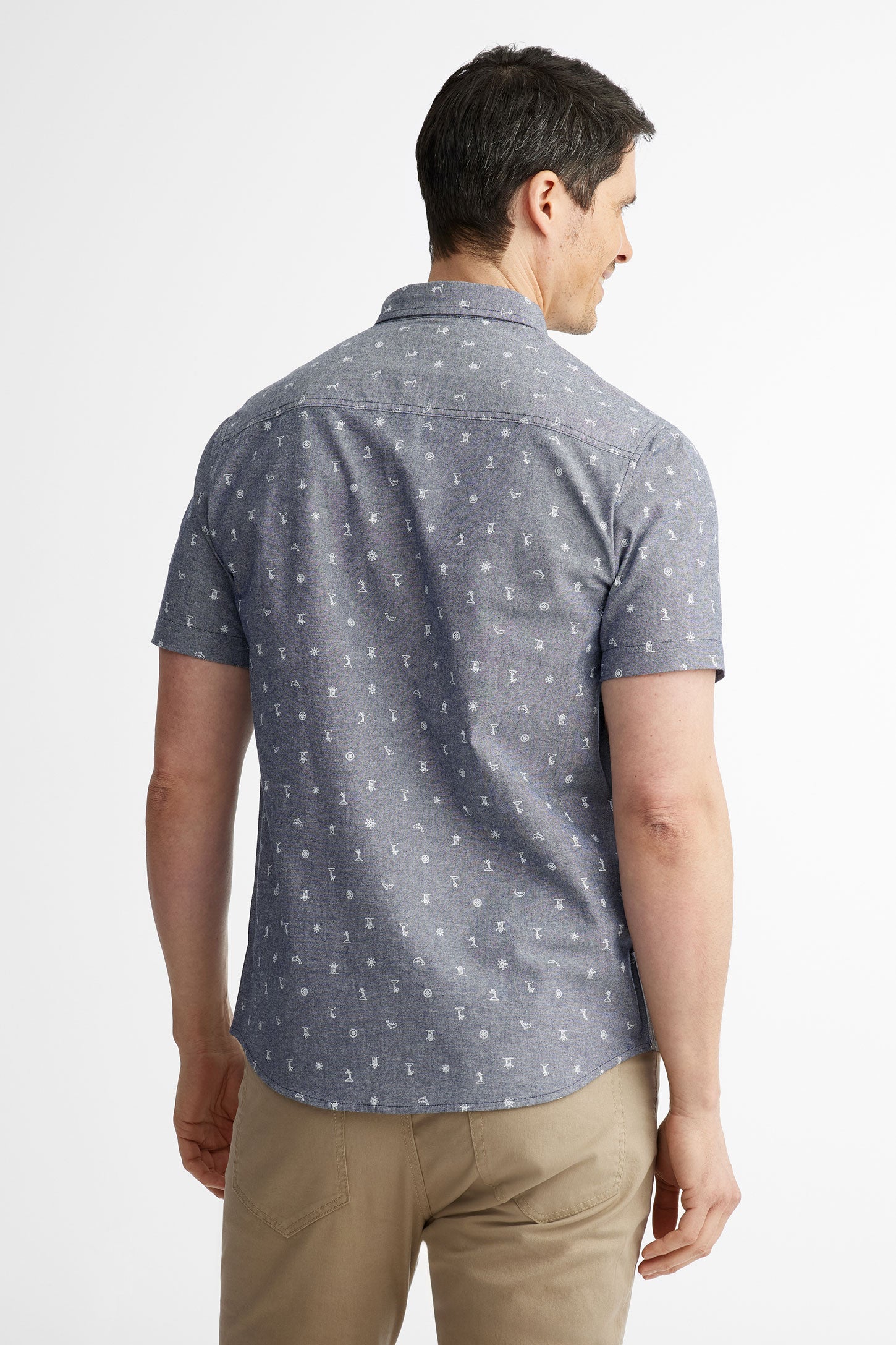 Chemise manches courtes à poche en coton - Homme && BLEU MARINE MUL