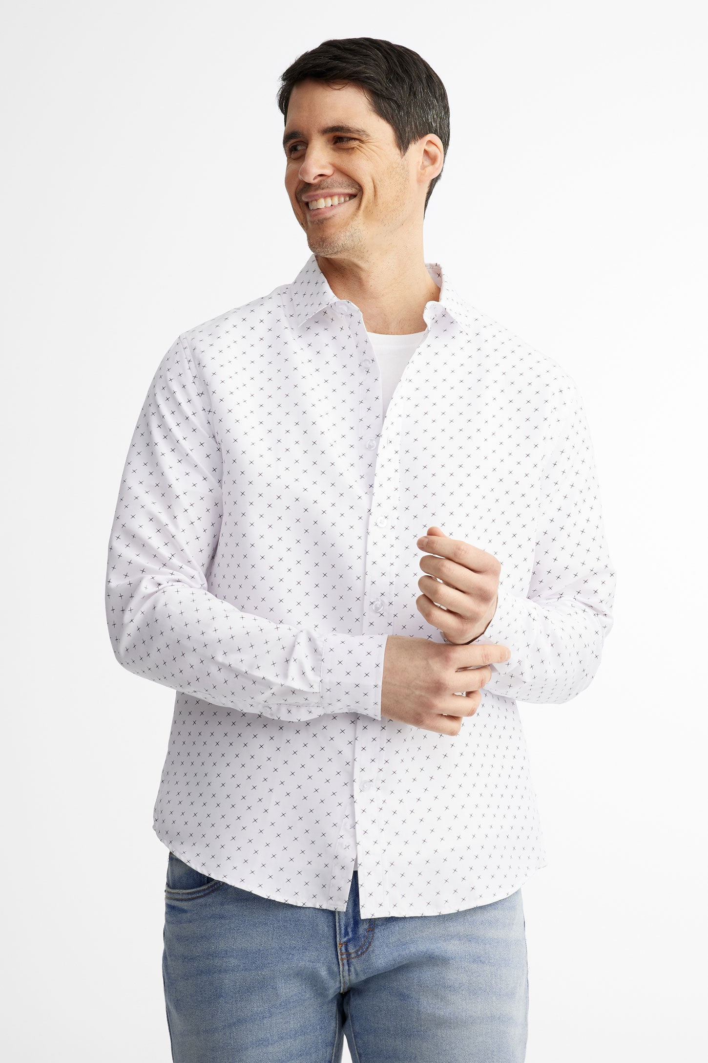 Chemise manches longues microfibre - Homme && BLANC MULTI