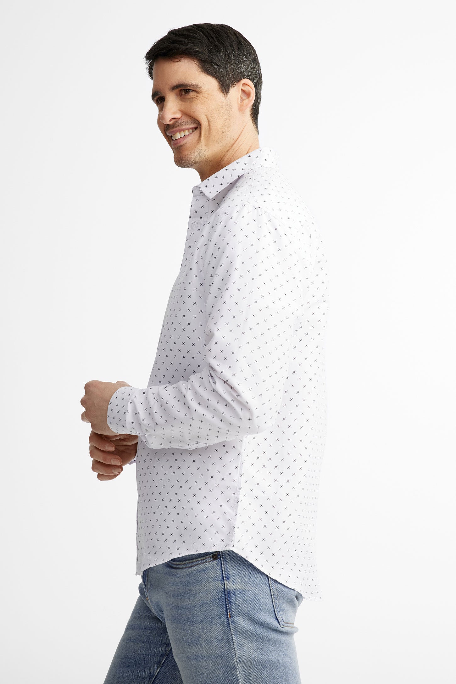 Chemise manches longues microfibre - Homme && BLANC MULTI