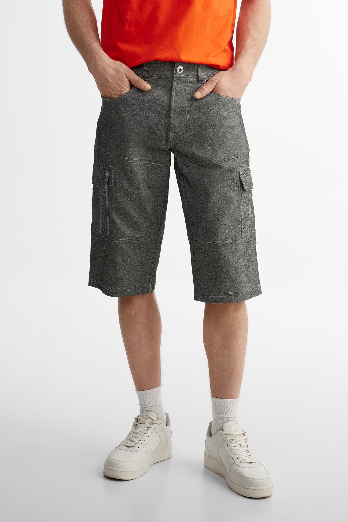 Bermuda cargo en jeans - Homme && GRIS