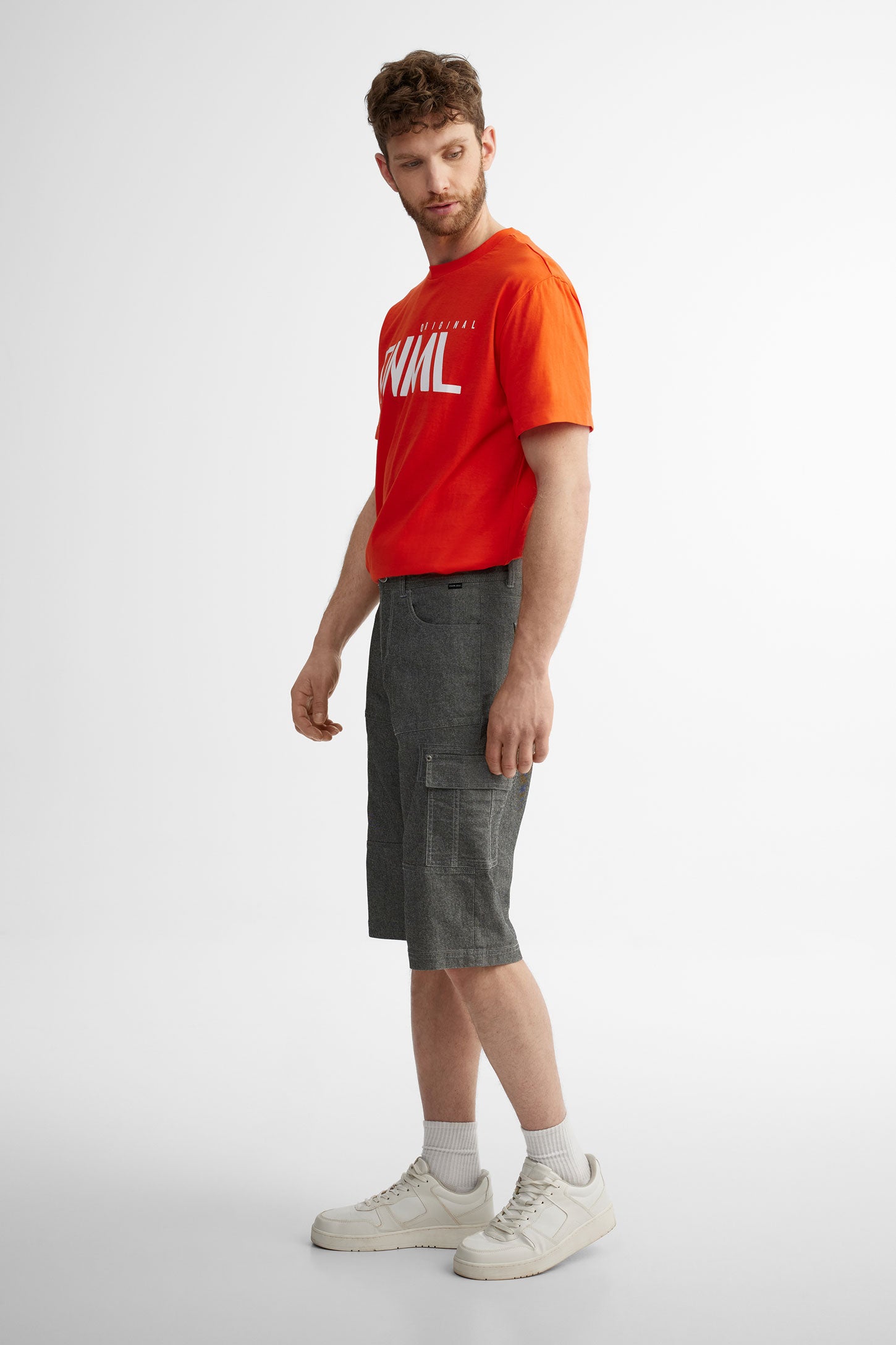 Bermuda cargo en jeans - Homme && GRIS