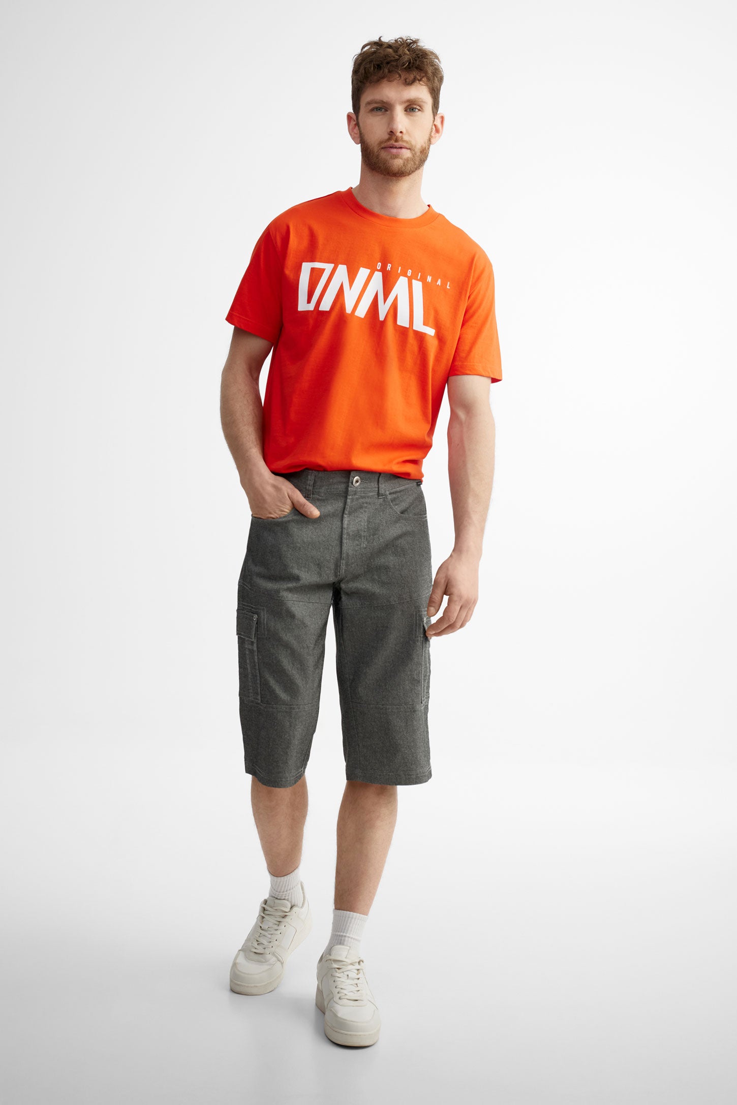 Bermuda cargo en jeans - Homme && GRIS