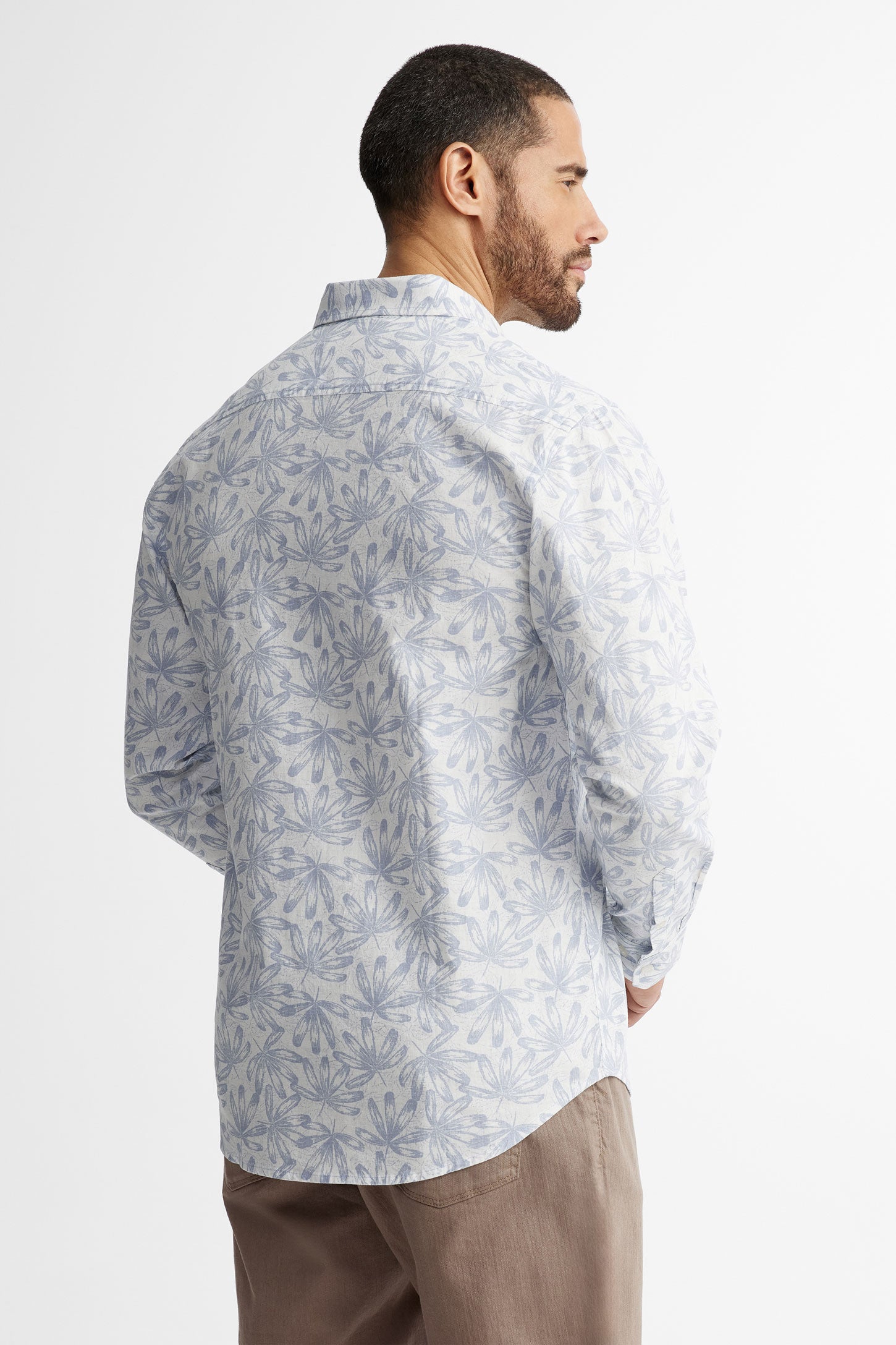 Chemise manches longues imprimé floral lin - Homme && BLANC MULTI