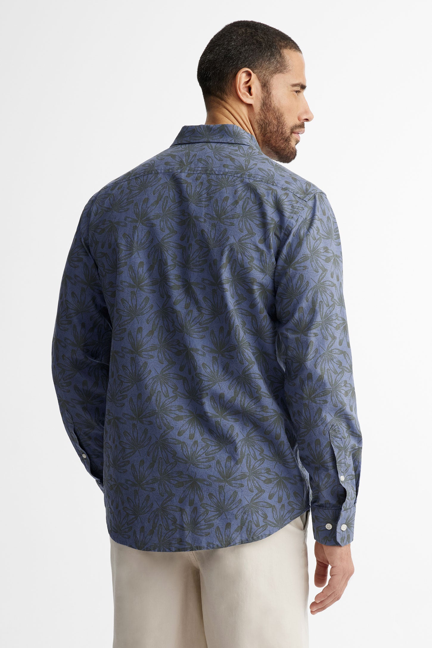 Chemise manches longues imprimé floral lin - Homme && BLEU MULTI