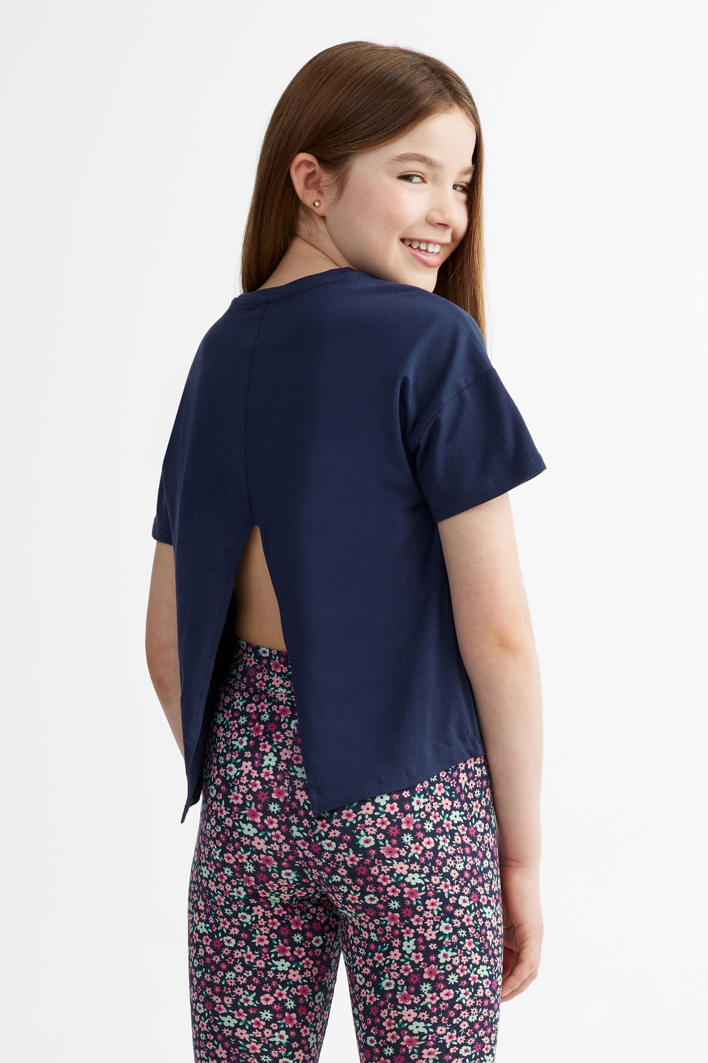 T-shirt ouvert au dos en coton, 2/25$ - Ado fille && BLEU MARINE