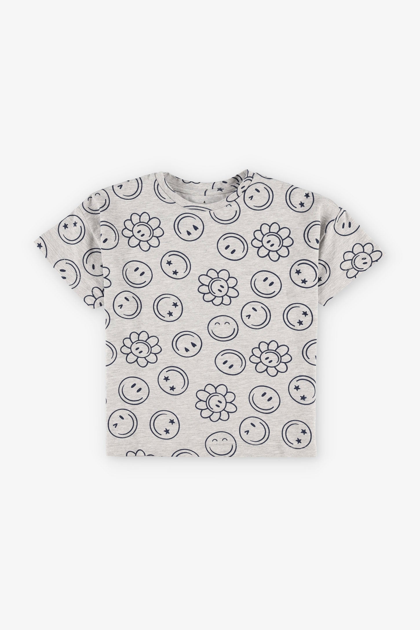 T-shirt coupe ample imprimé en coton, 2/20$ - Enfant fille && MIX GRIS CLAIR
