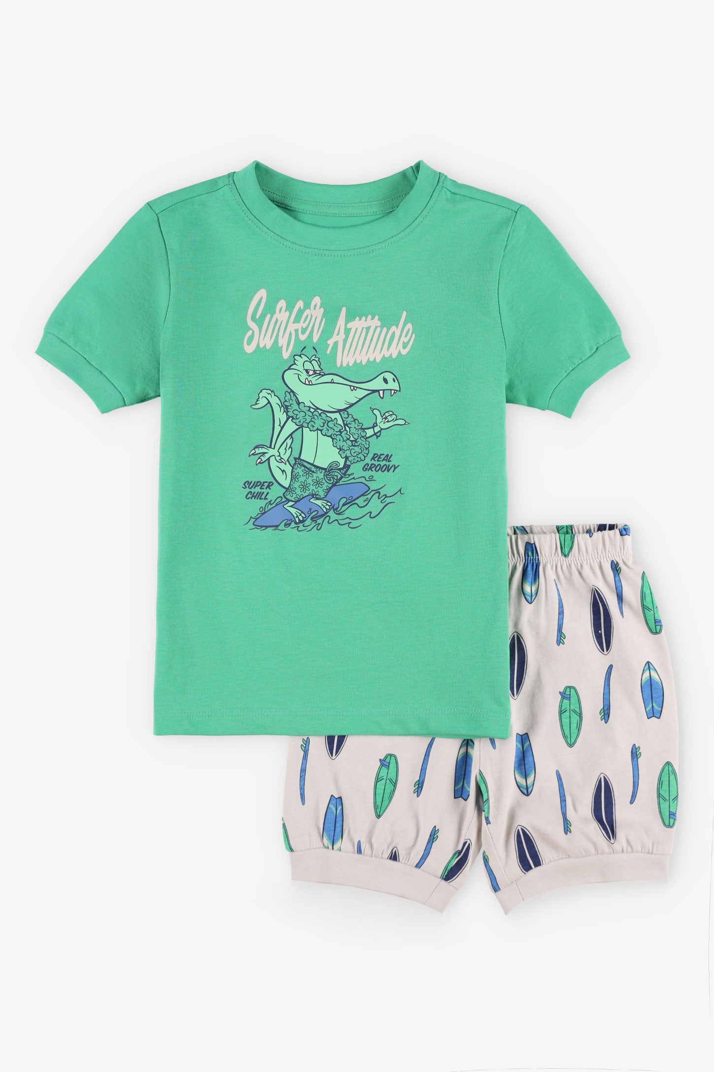 Pyjama 2-pièces t-shirt short coton, 2/35$ - Enfant garçon && VERT