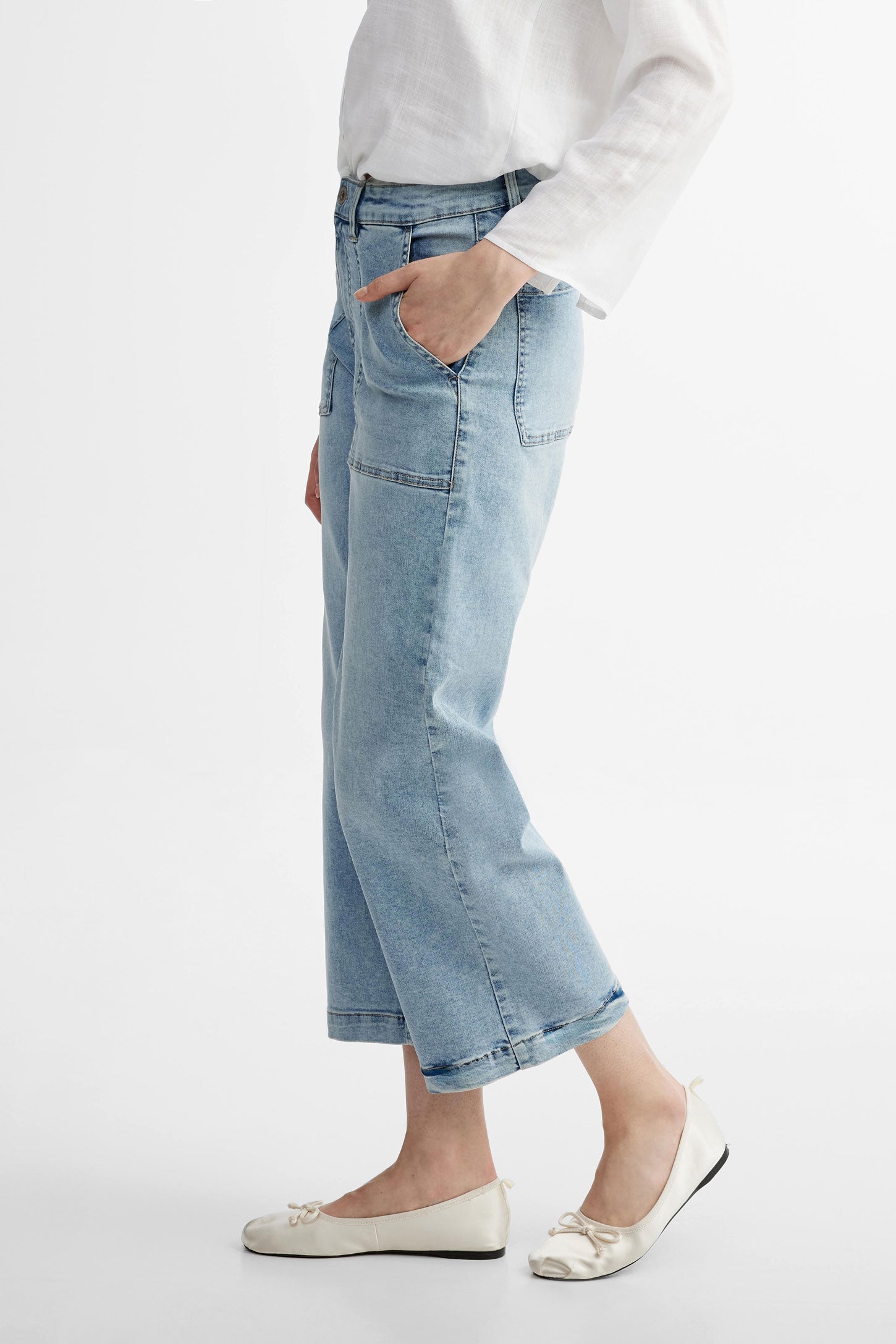Jeans jambe large Lyocell - Femme && BLEU PALE
