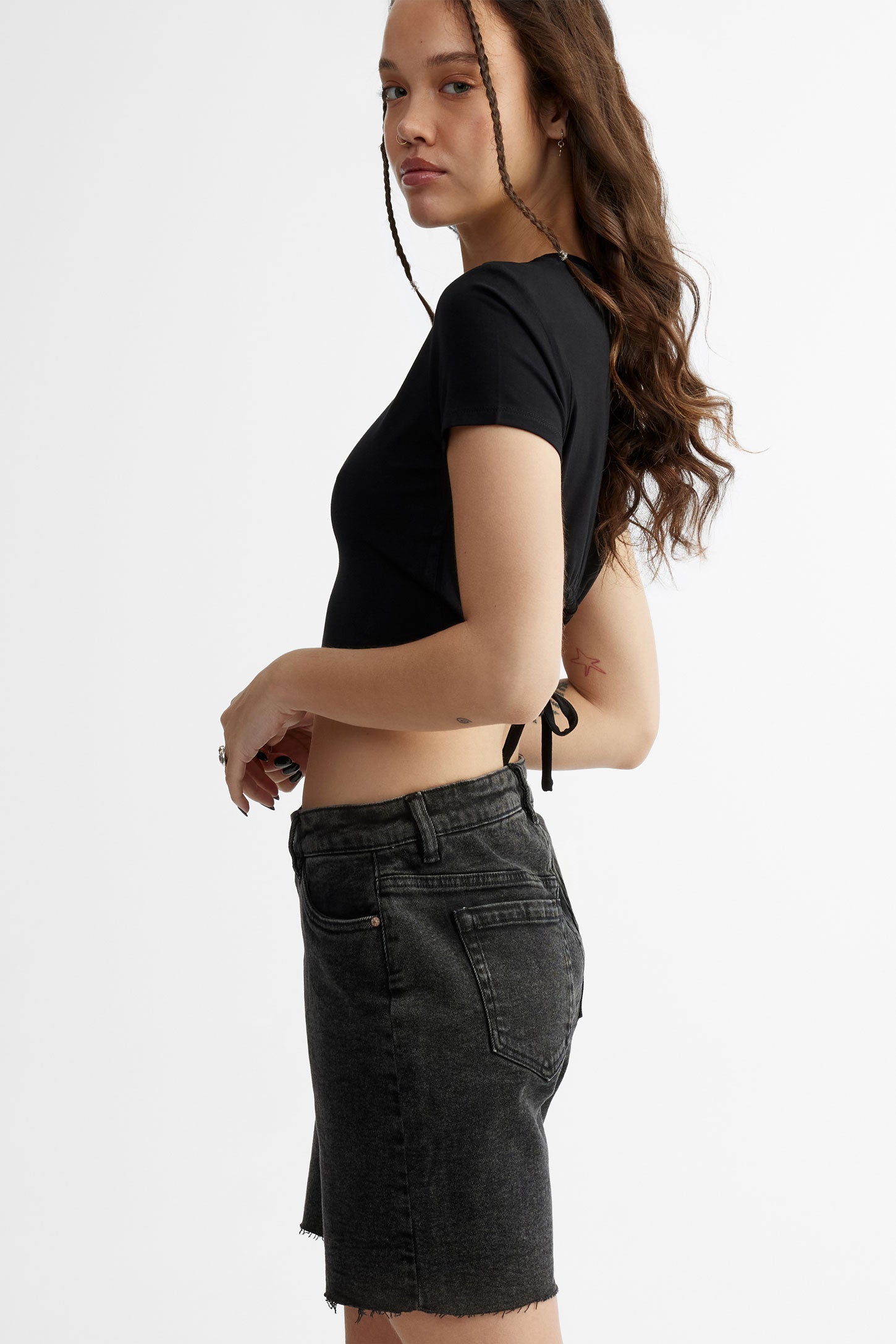 Bermuda long en jeans - Femme && NOIR