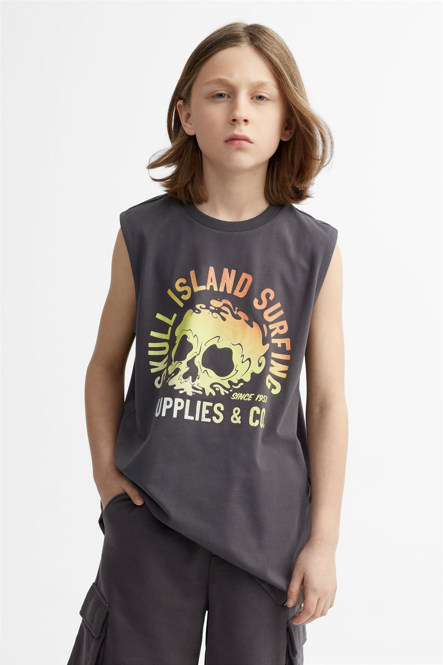 Camisole imprimée en coton - Ado garçon && GRIS FONCE