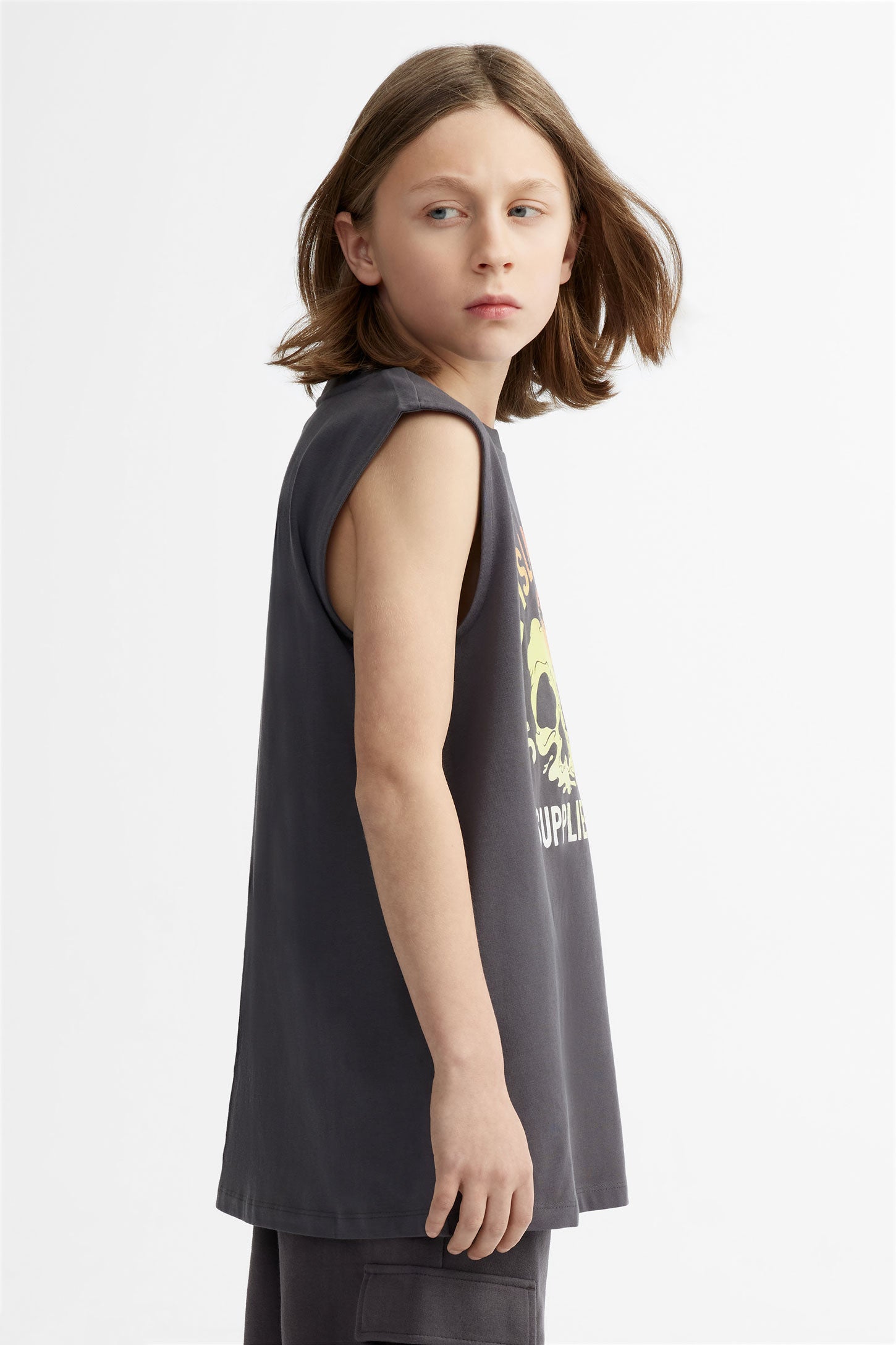 Camisole imprimée en coton - Ado garçon && GRIS FONCE