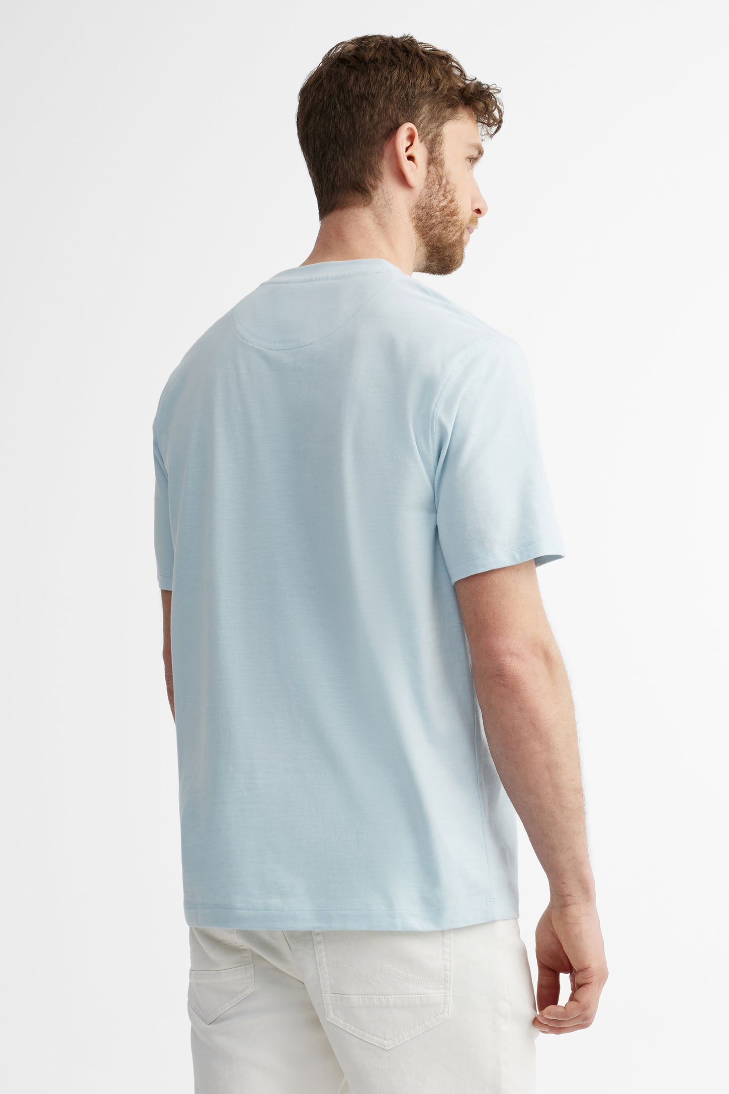 T-shirt col rond imprimé en coton - Homme && BLEU