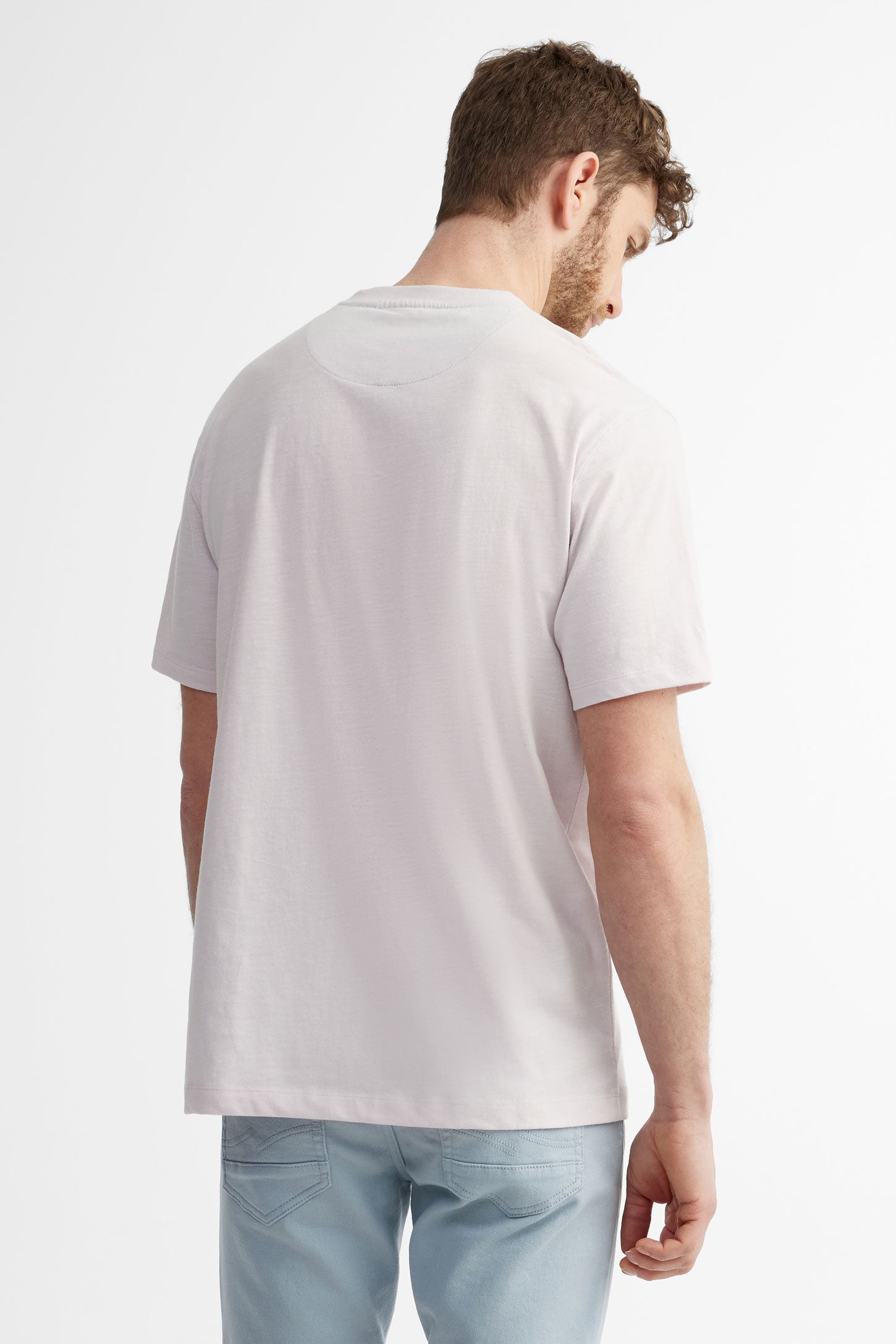 T-shirt col rond imprimé en coton - Homme && ORCHIDEE