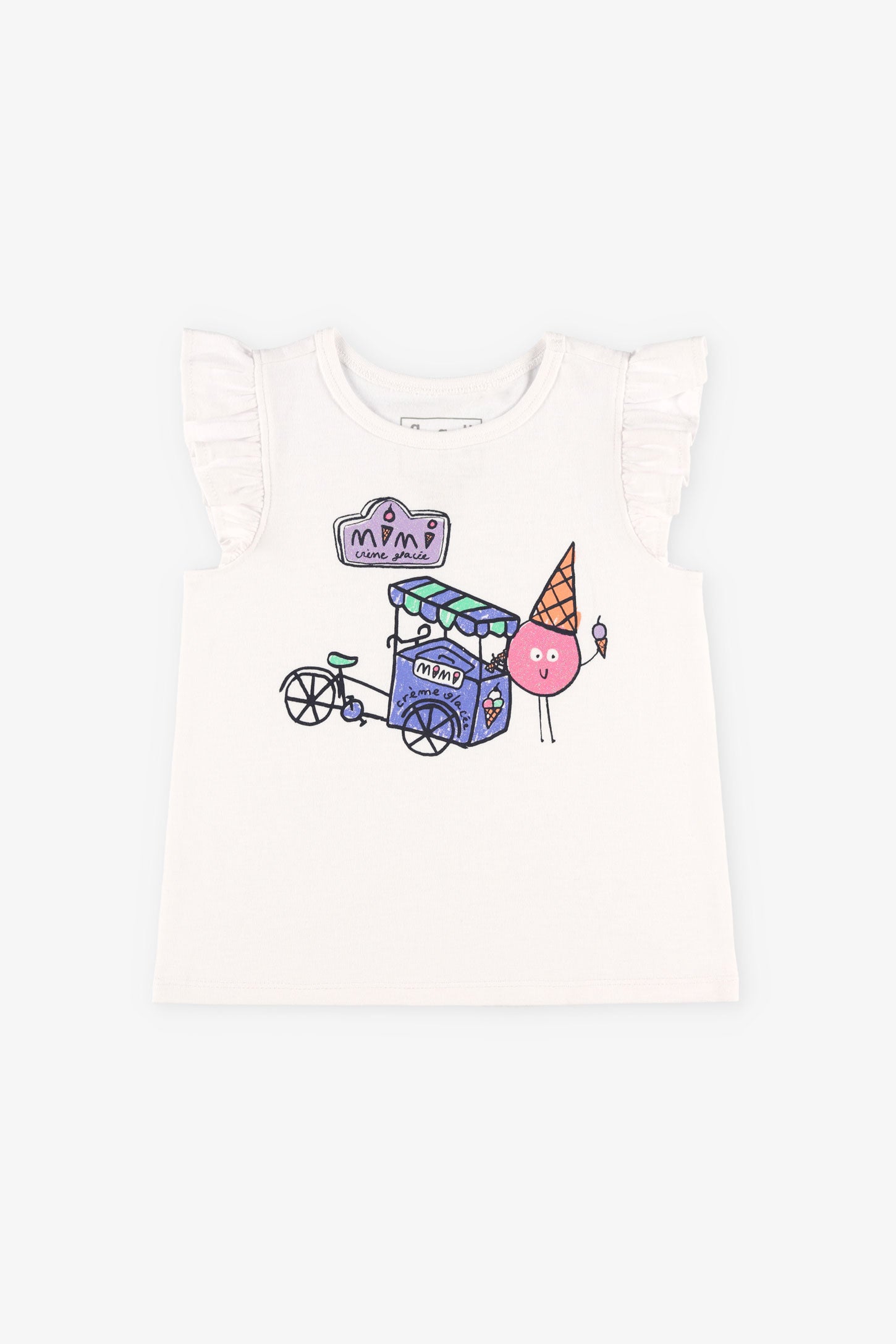 Camisole avec volants aux épaules coton - Bébé fille && BLANC