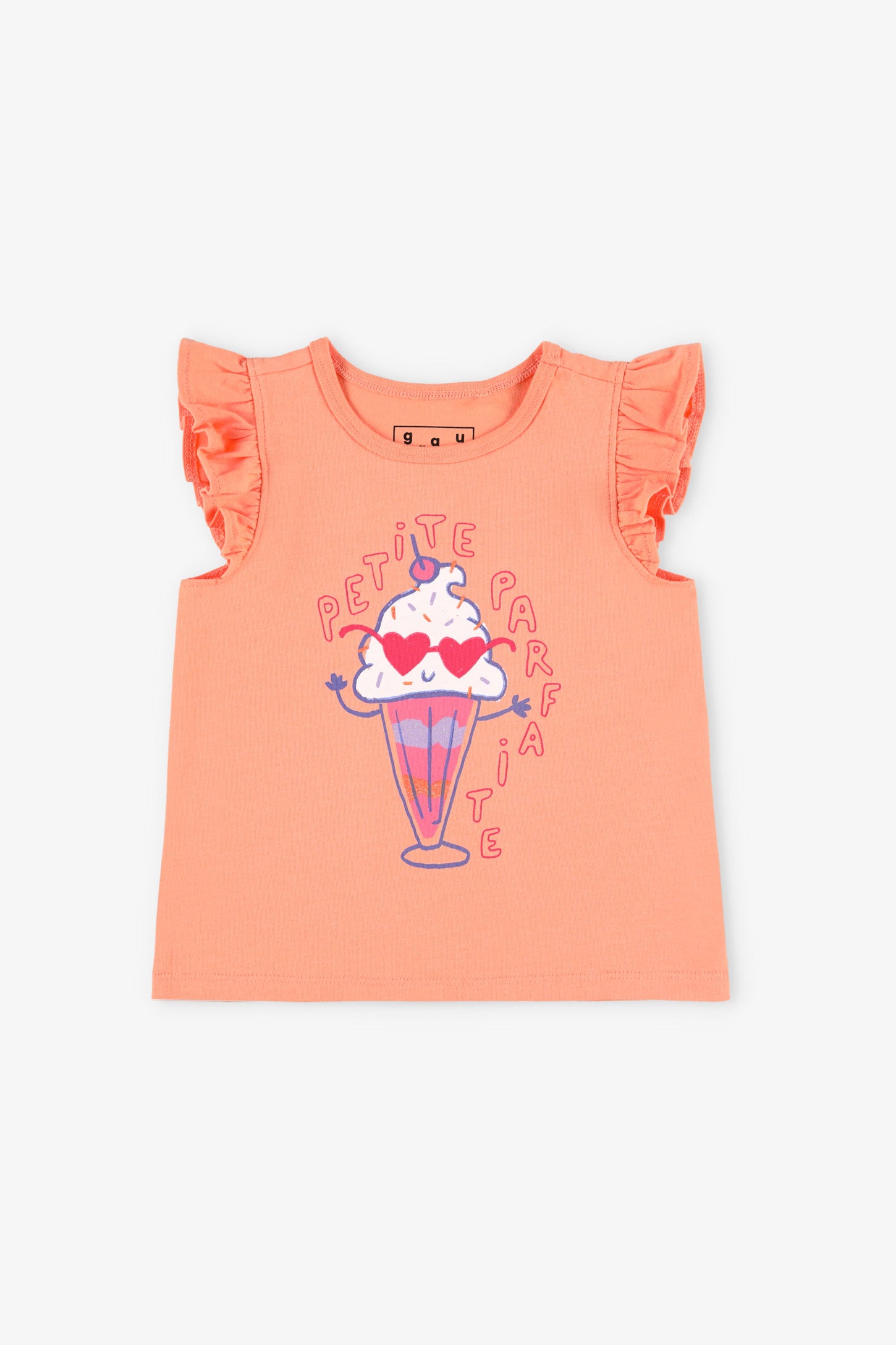 Camisole avec volants aux épaules coton - Bébé fille && ORANGE