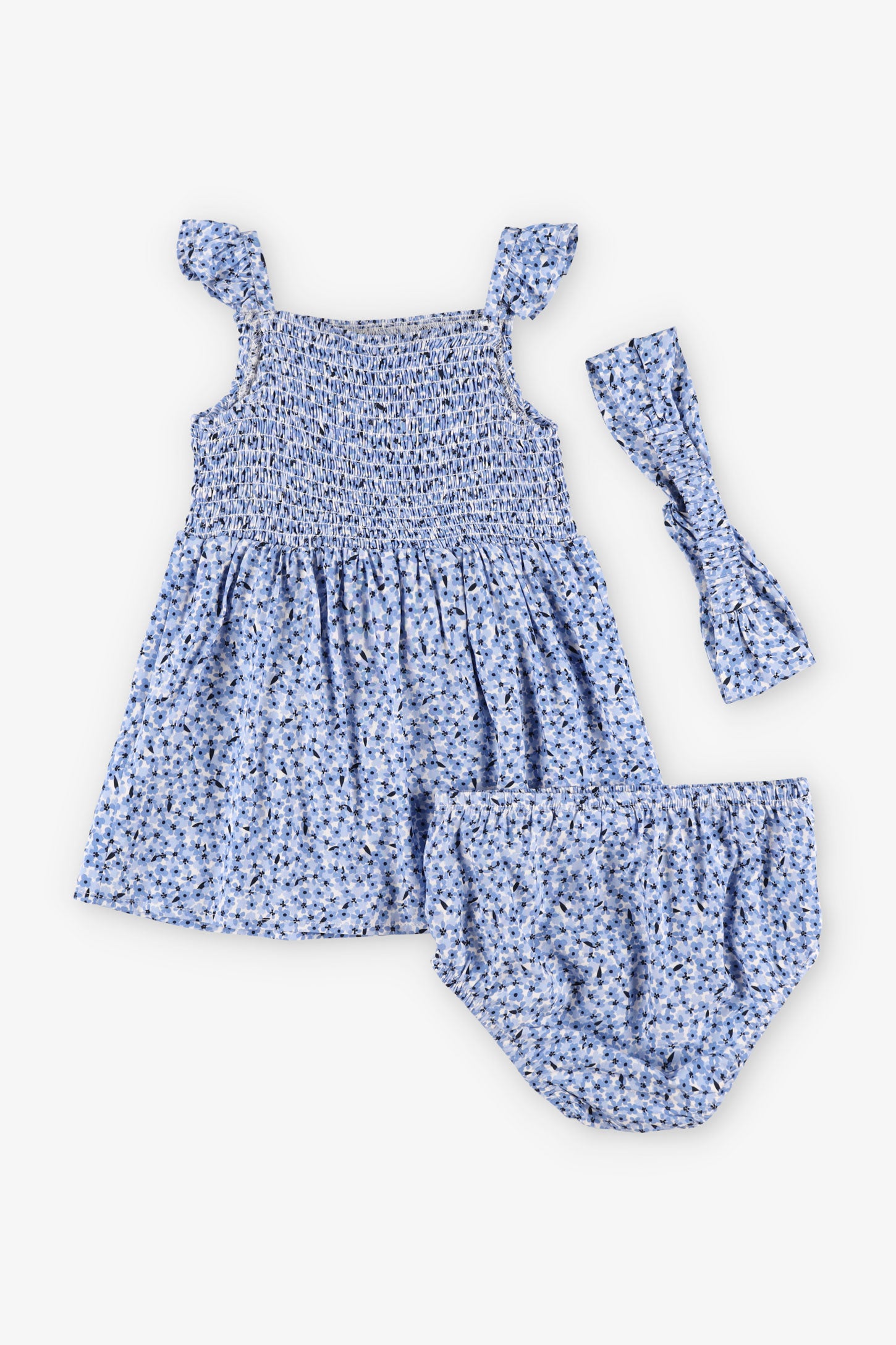 Ensemble 3-pièces robe, bloomers et bandeau - Bébé fille && BLEU MULTI