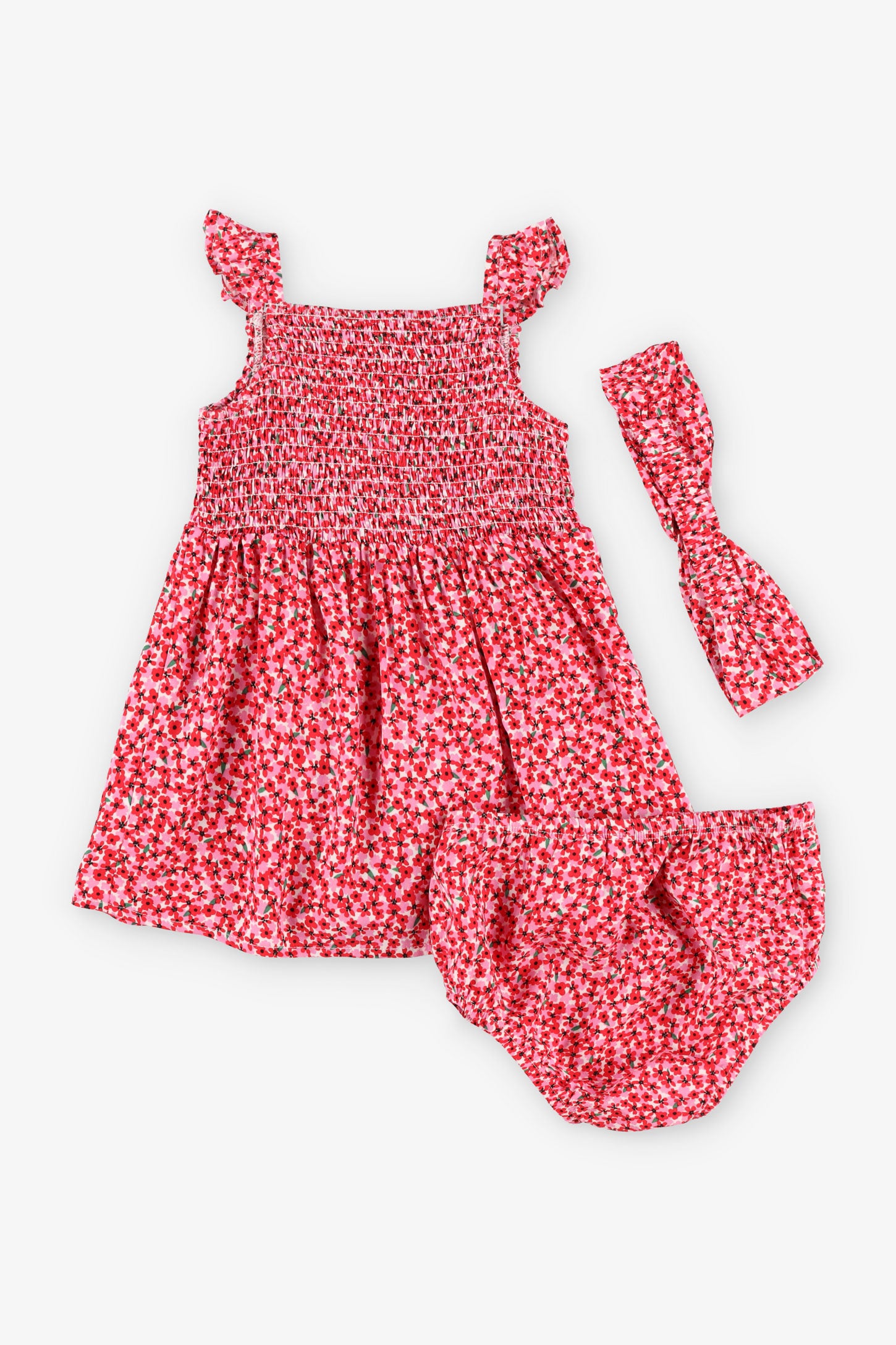 Ensemble 3-pièces robe, bloomers et bandeau - Bébé fille && ROUGE/MULTI