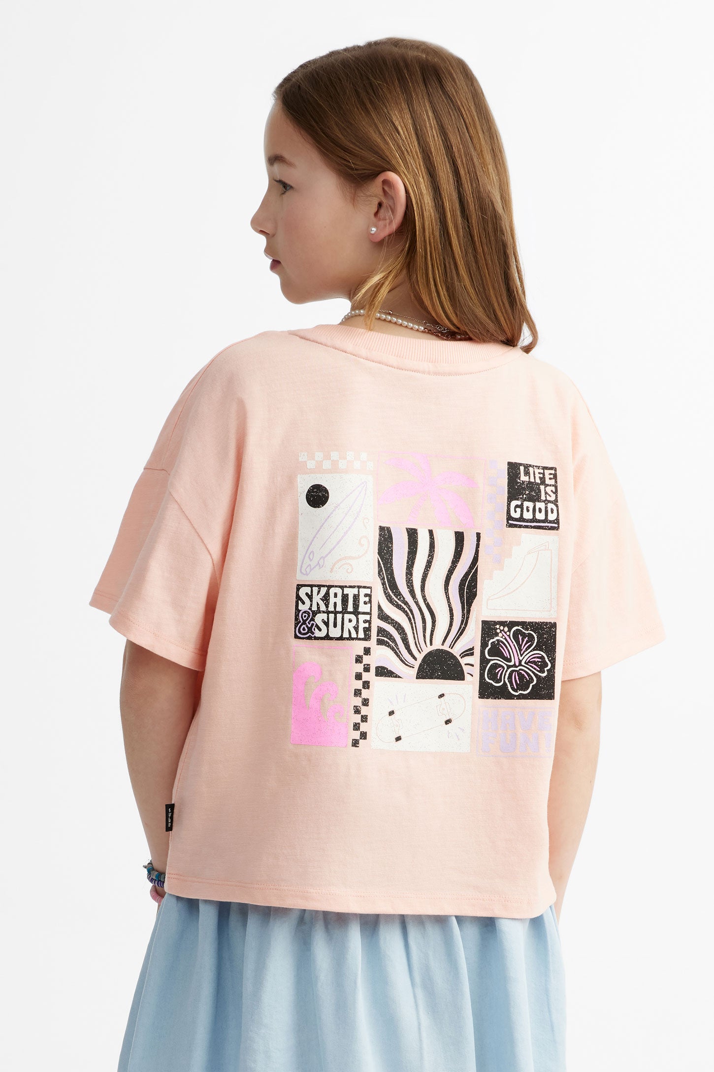 T-shirt col rond coupe ample en coton - Ado fille && ORANGE