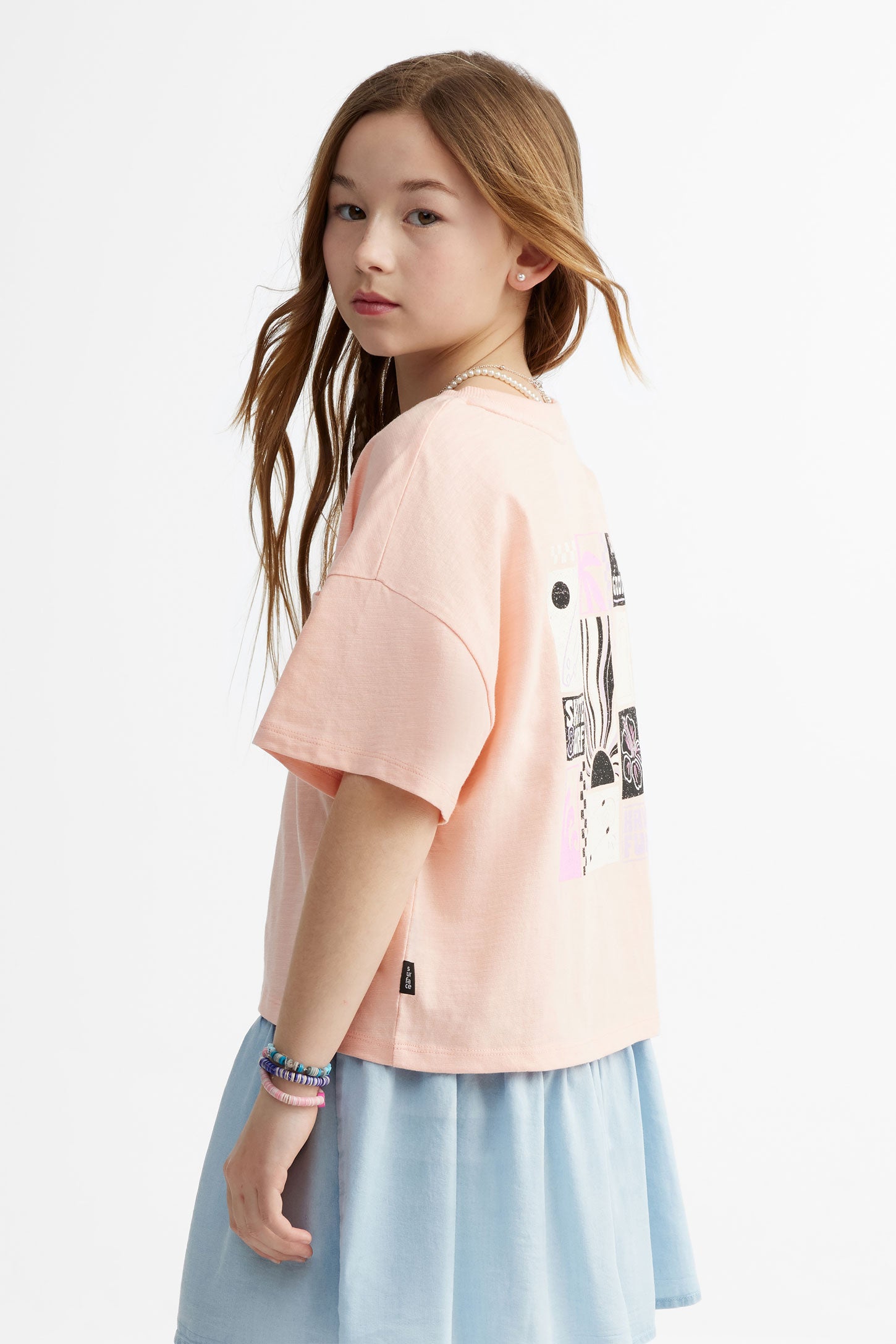 T-shirt col rond coupe ample en coton - Ado fille && ORANGE