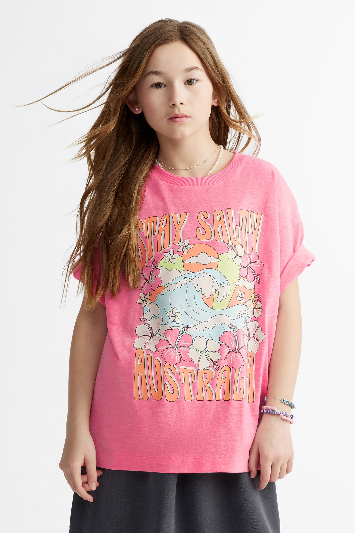 T-shirt long imprimé en coton - Ado fille && ROSE