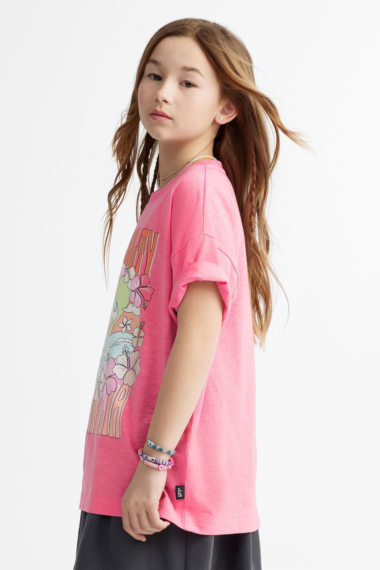 T-shirt long imprimé en coton - Ado fille && ROSE