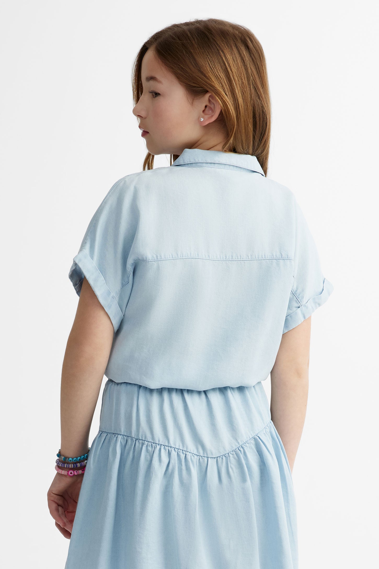 Chemise manches courtes nouée Lyocell - Ado fille && BLEU PALE