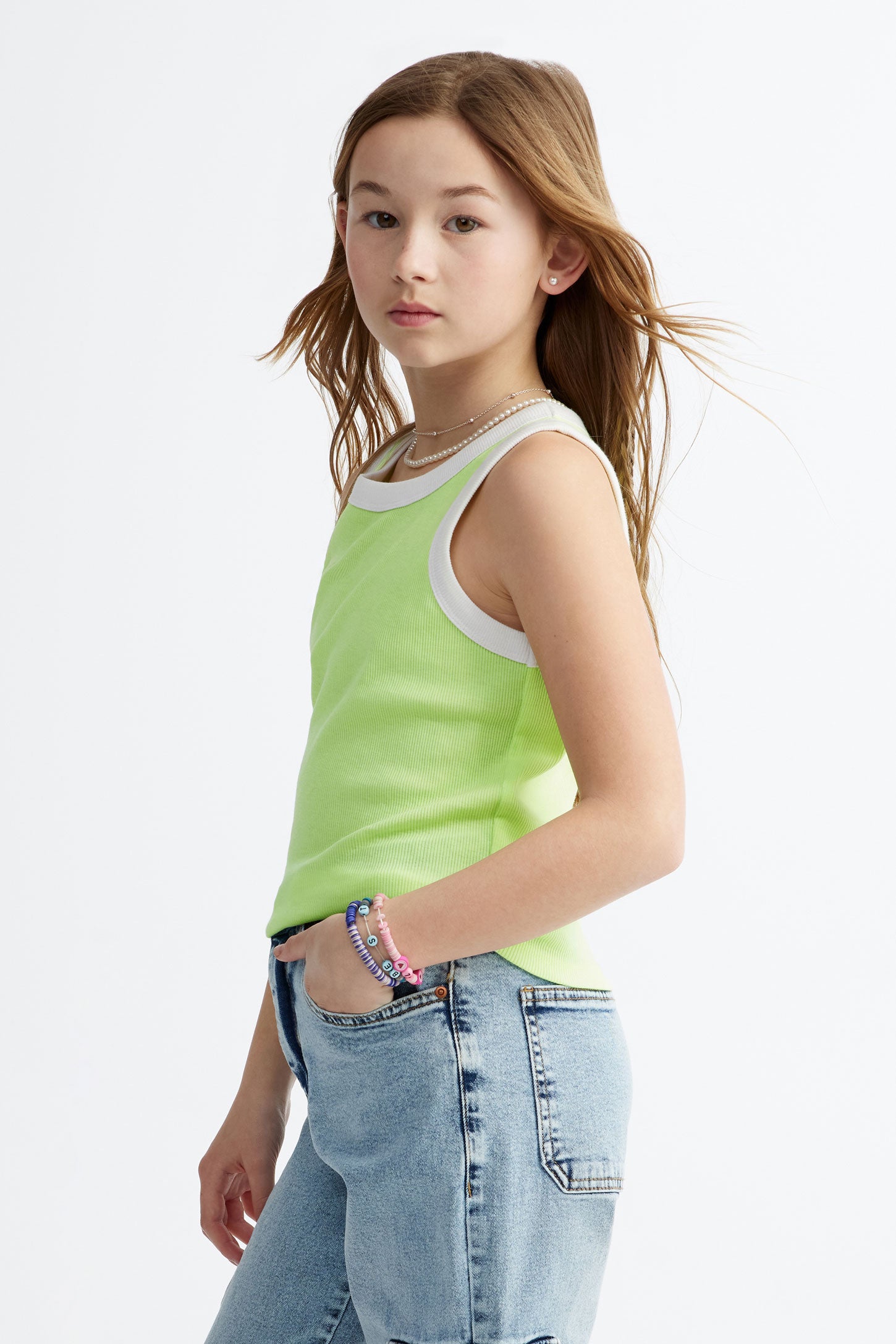 Camisole côtelée en coton - Ado fille && VERT