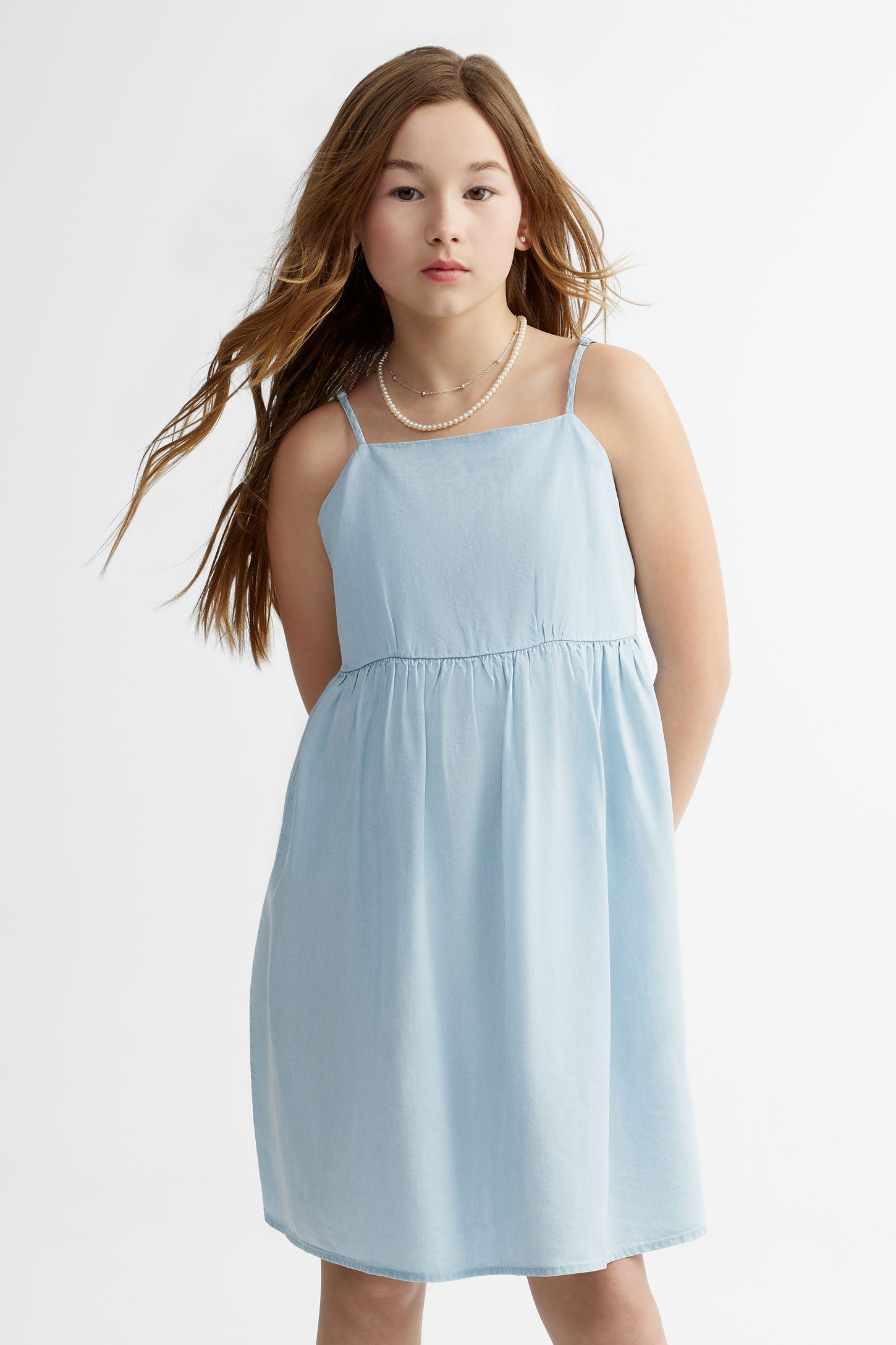 Robe bretelles fines en Lyocell - Ado fille && BLEU PALE