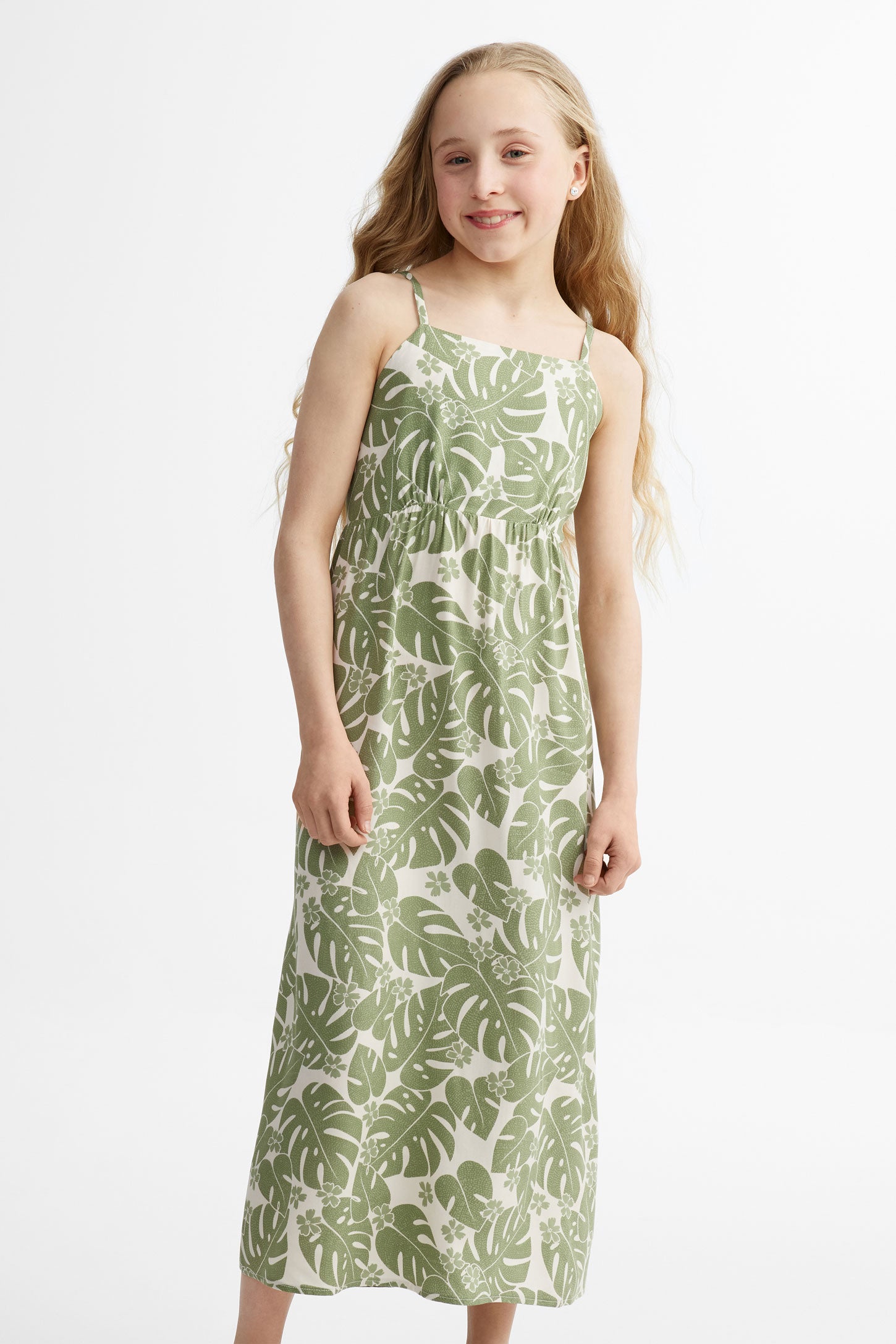 Robe longue à bretelles en Challis - Ado fille && VERT/MULTI