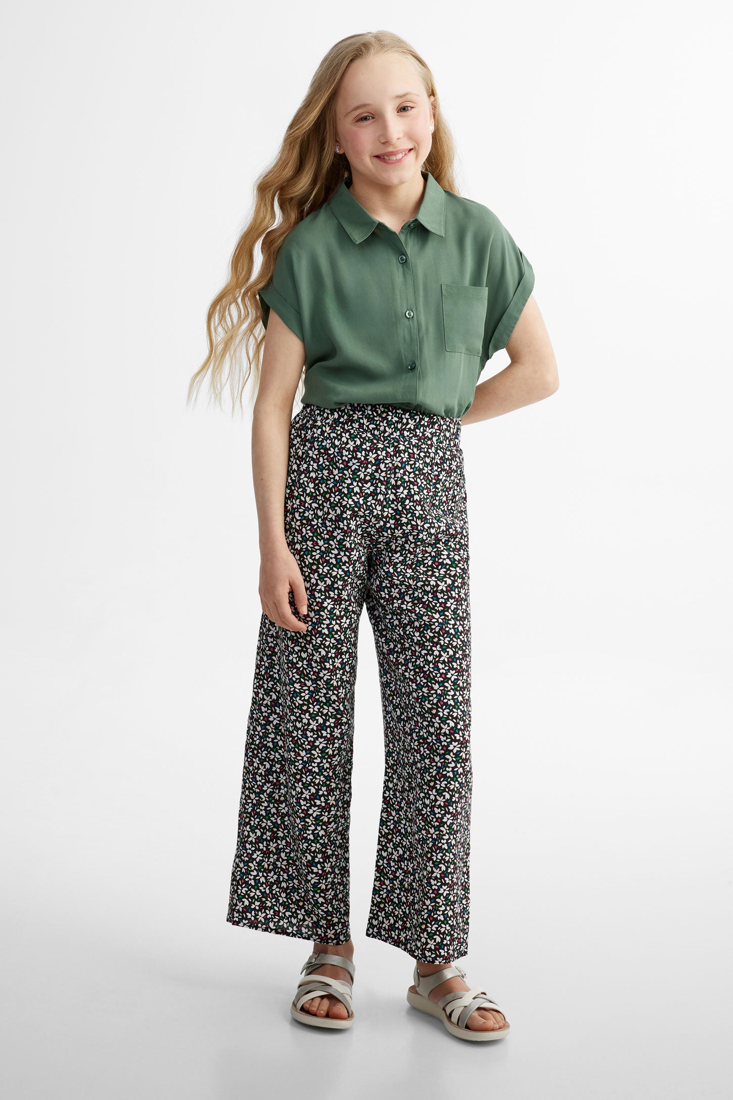 Pantalon Palazzo imprimé floral challis - Ado fille && NOIR/MULTI