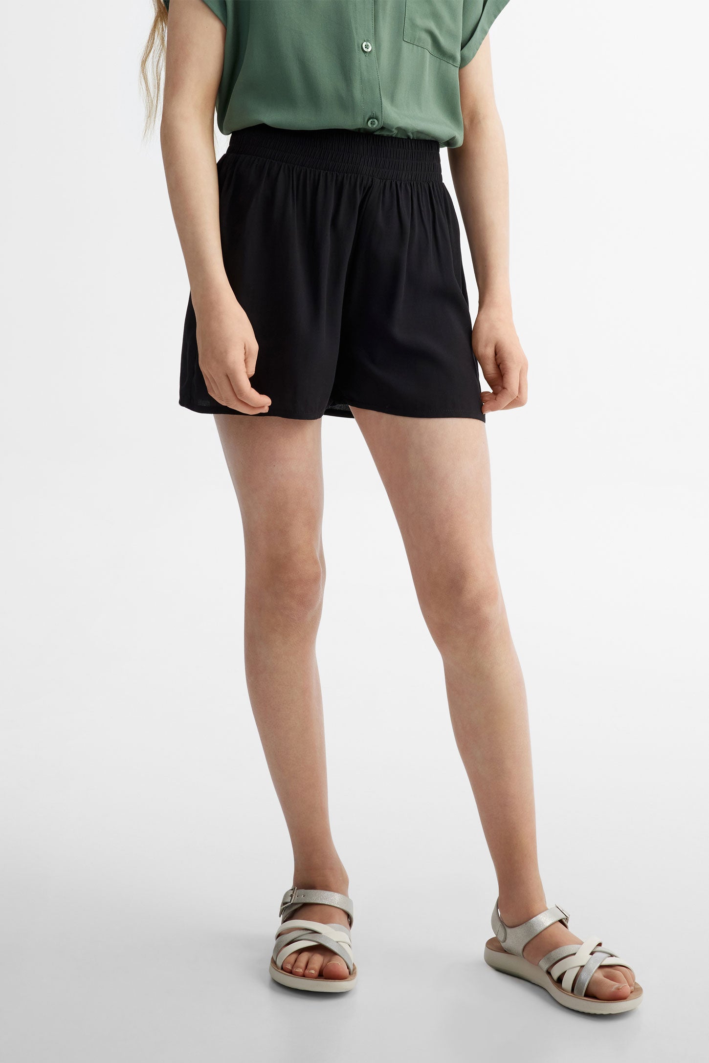 Short évasé challis - Ado fille && NOIR