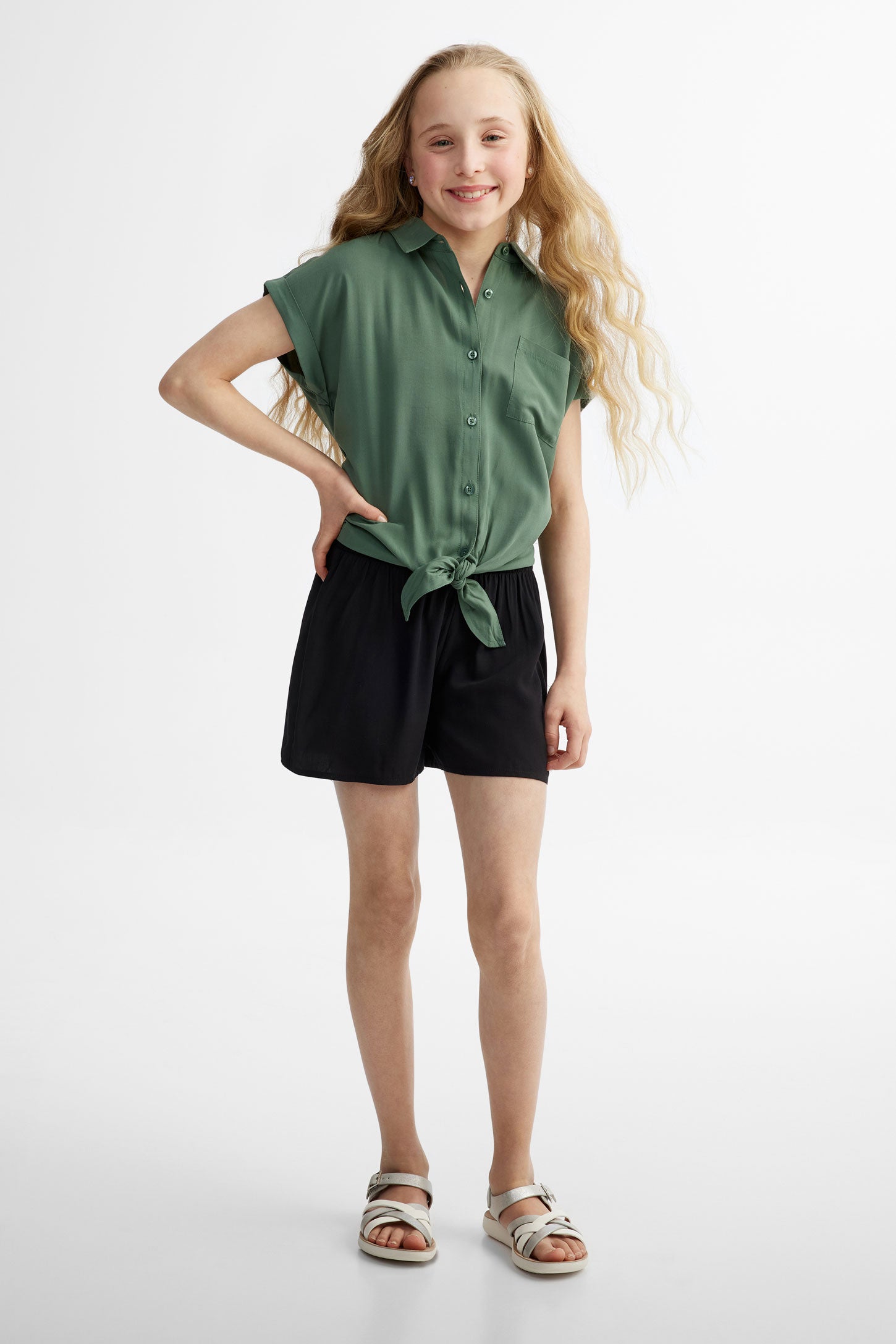 Short évasé challis - Ado fille && NOIR