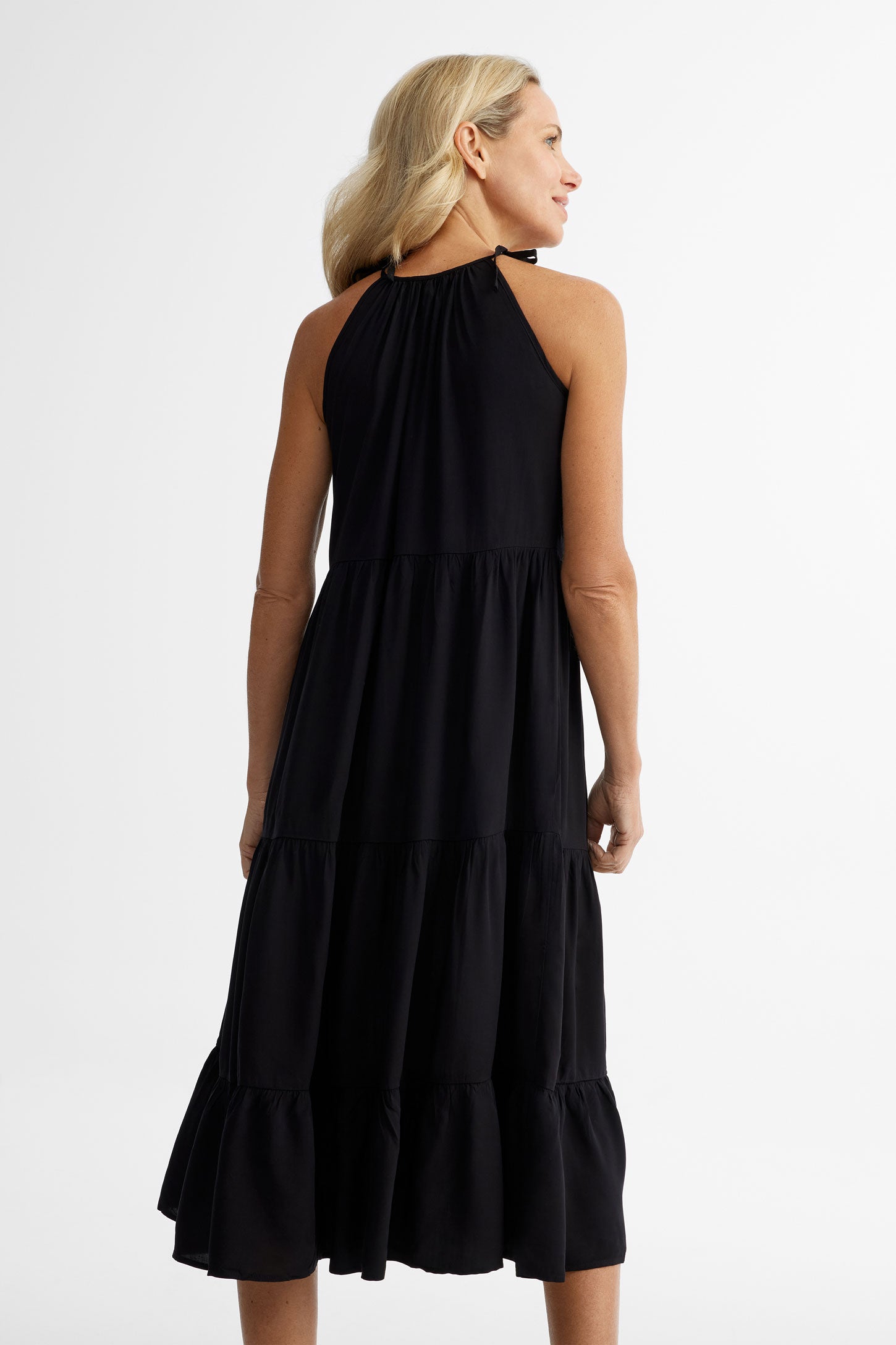 Robe longue à volants étagés - Femme && NOIR