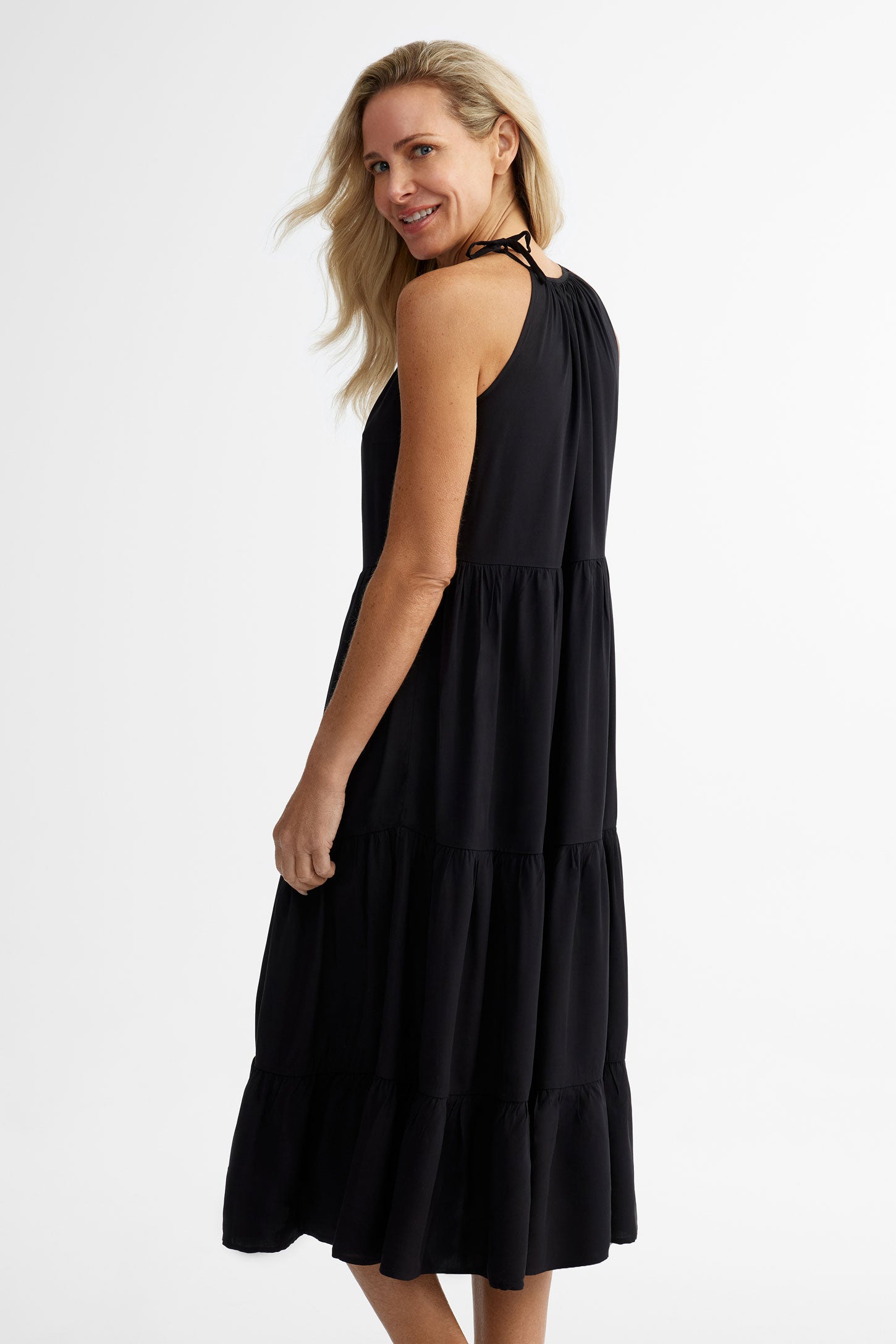 Robe longue à volants étagés - Femme && NOIR