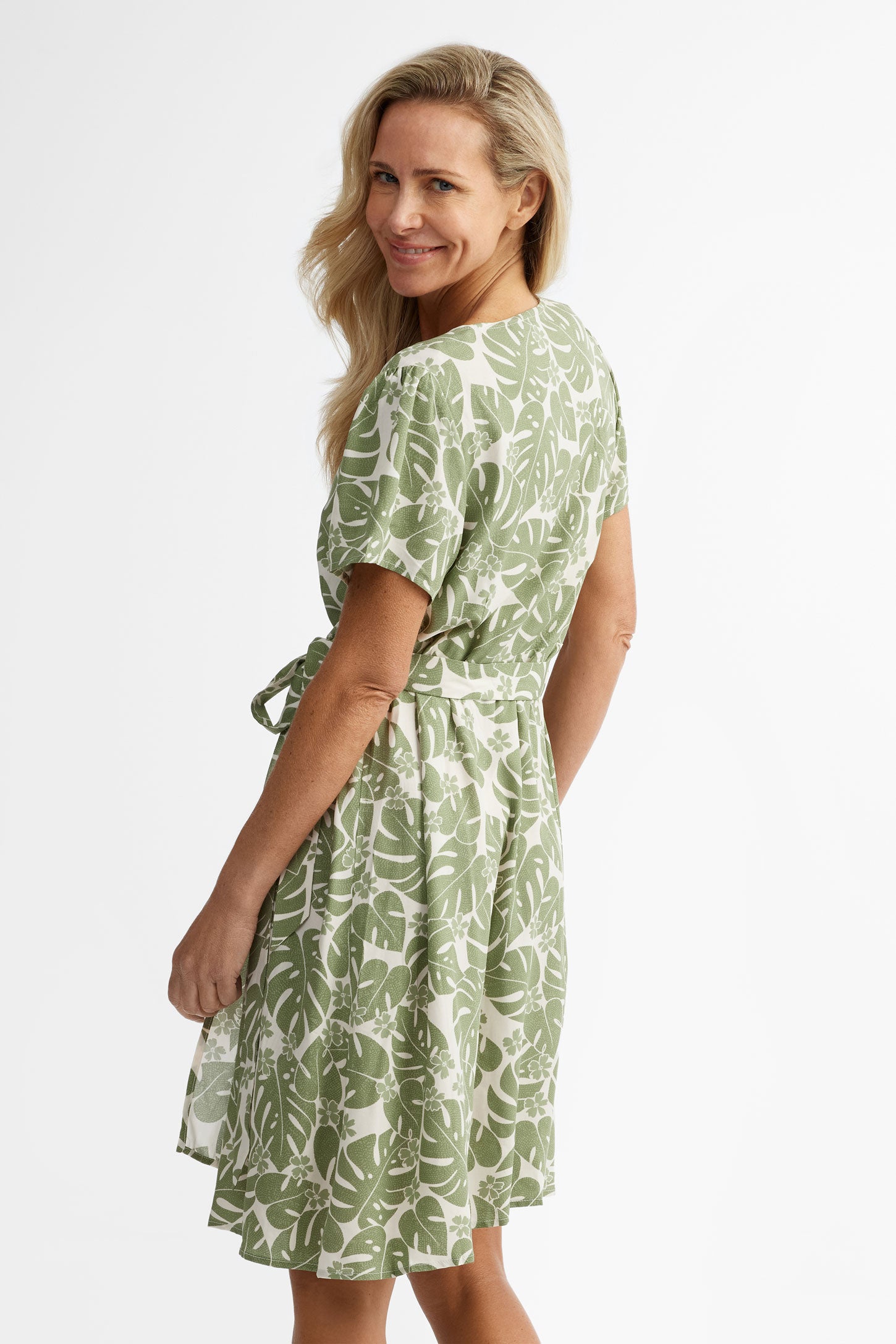 Robe cache-cœur manches courtes imprimé floral - Femme && VERT/MULTI