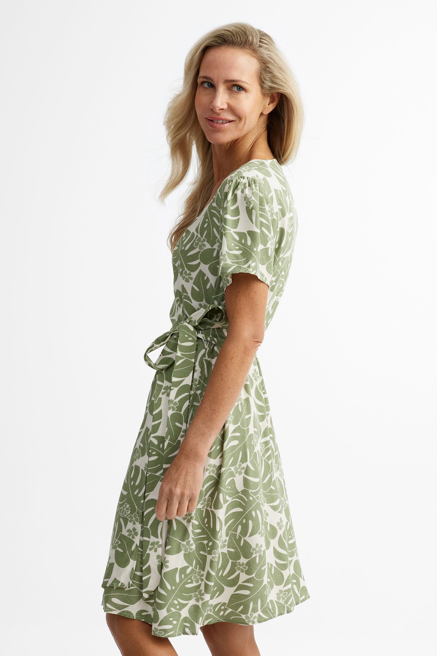 Robe cache-cœur manches courtes imprimé floral - Femme && VERT/MULTI