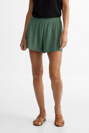 Short taille élastique jambe évasée en Challis - Femme && KAKI