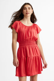 Robe courte à volants étagés en Lyocell - Femme && ROUGE