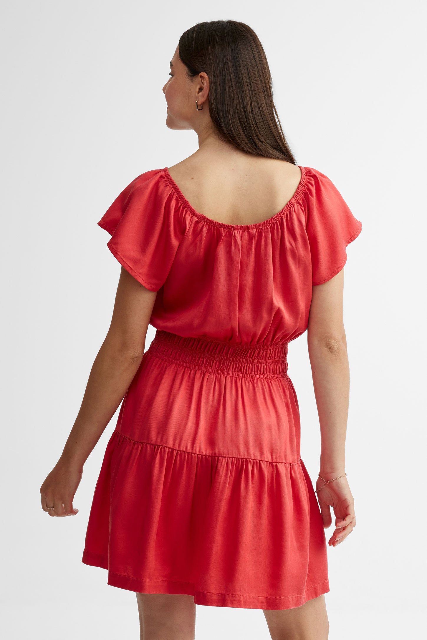 Robe courte à volants étagés en Lyocell - Femme && ROUGE