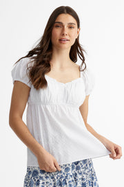 Chandail col en cœur manches courtes - Femme && BLANC