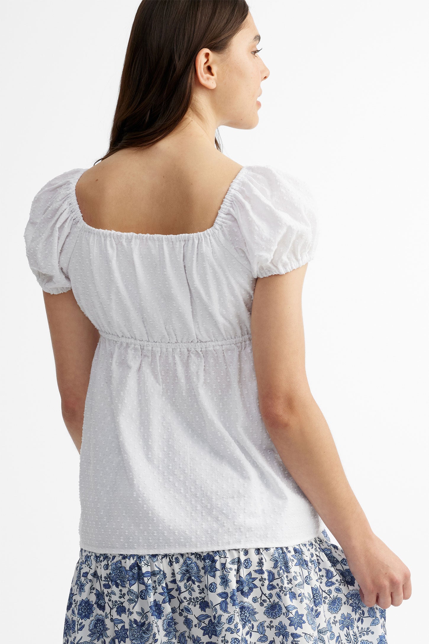 Chandail col en cœur manches courtes - Femme && BLANC