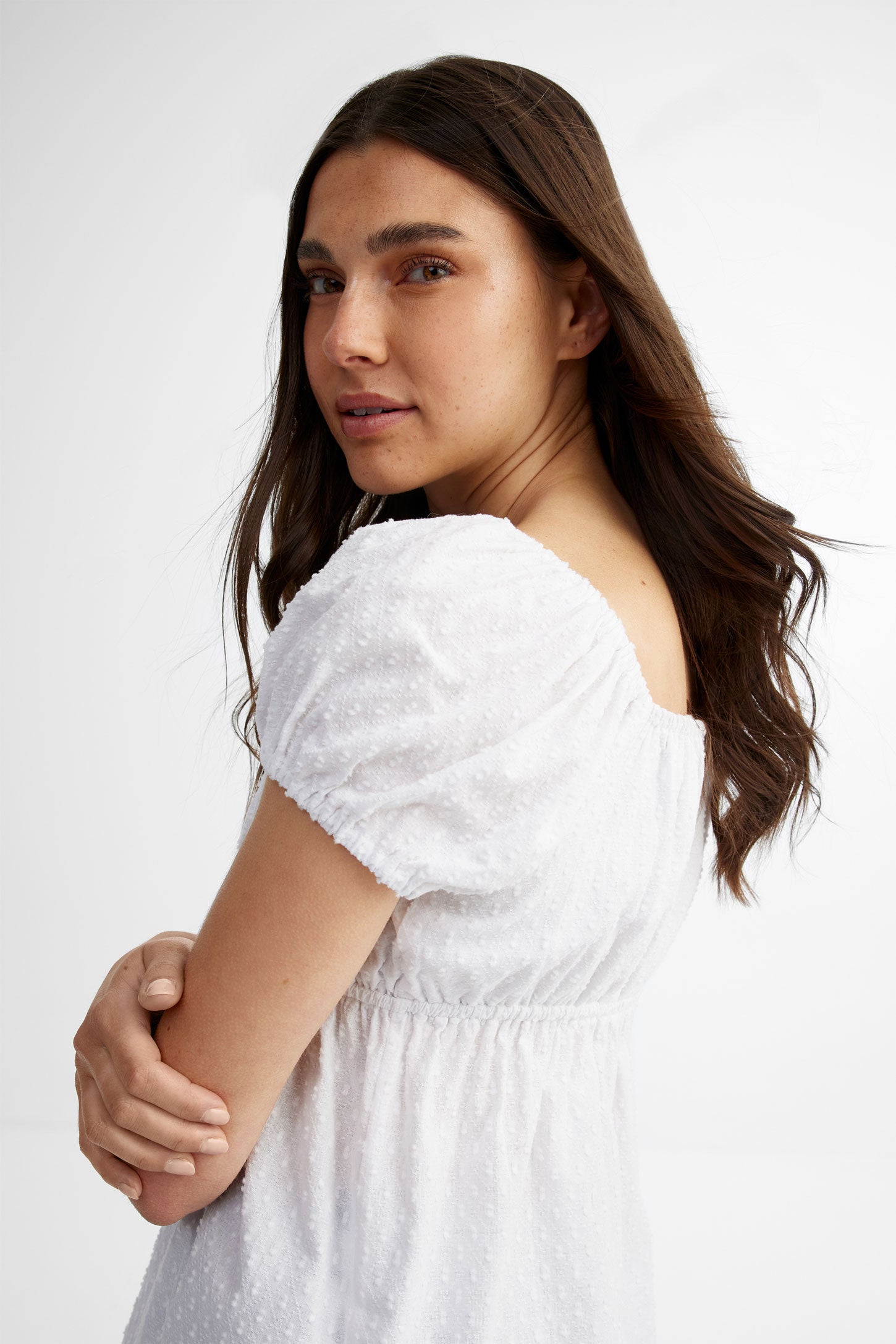 Chandail col en cœur manches courtes - Femme && BLANC