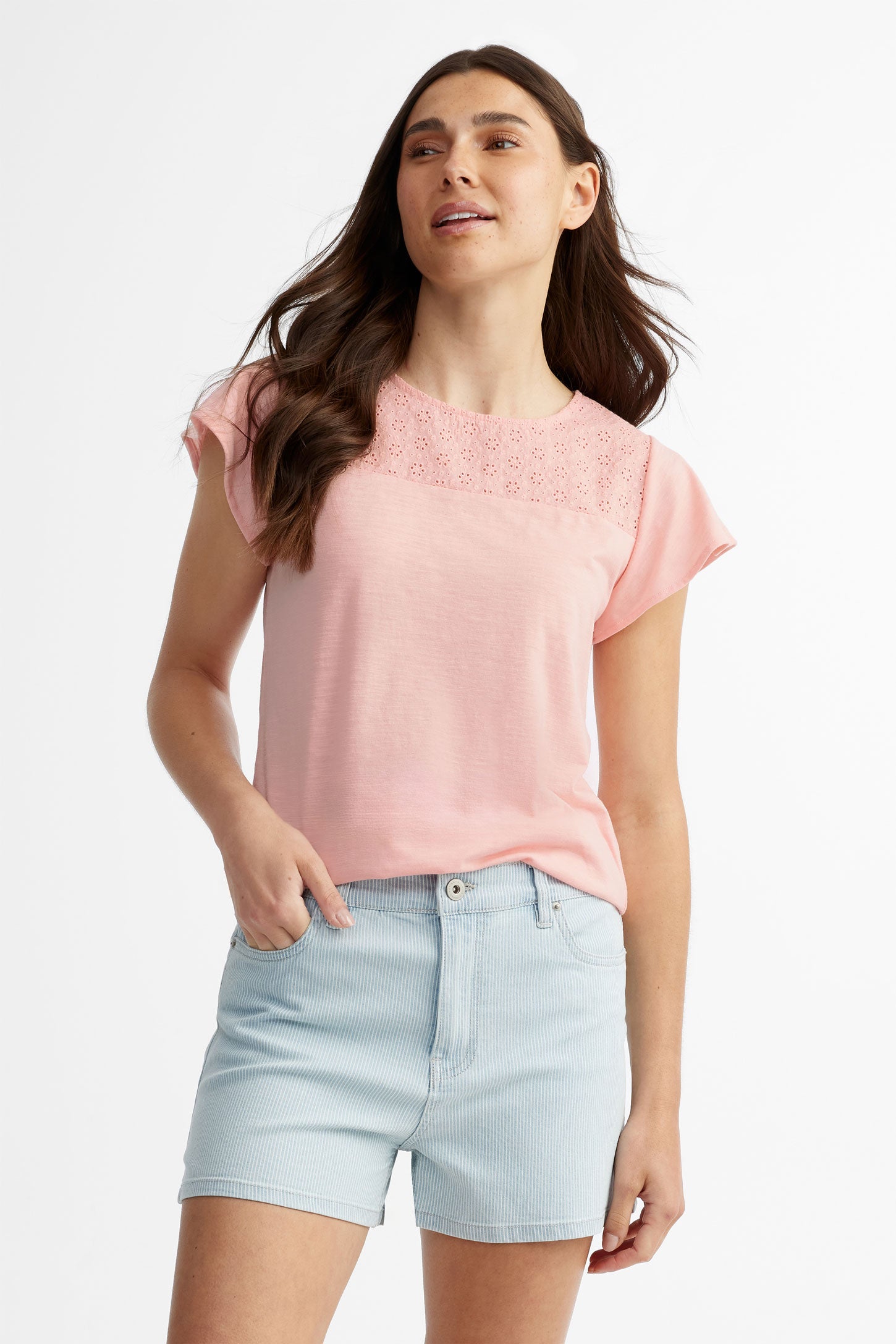 T-shirt manches courtes flottantes en coton - Femme && ROSE