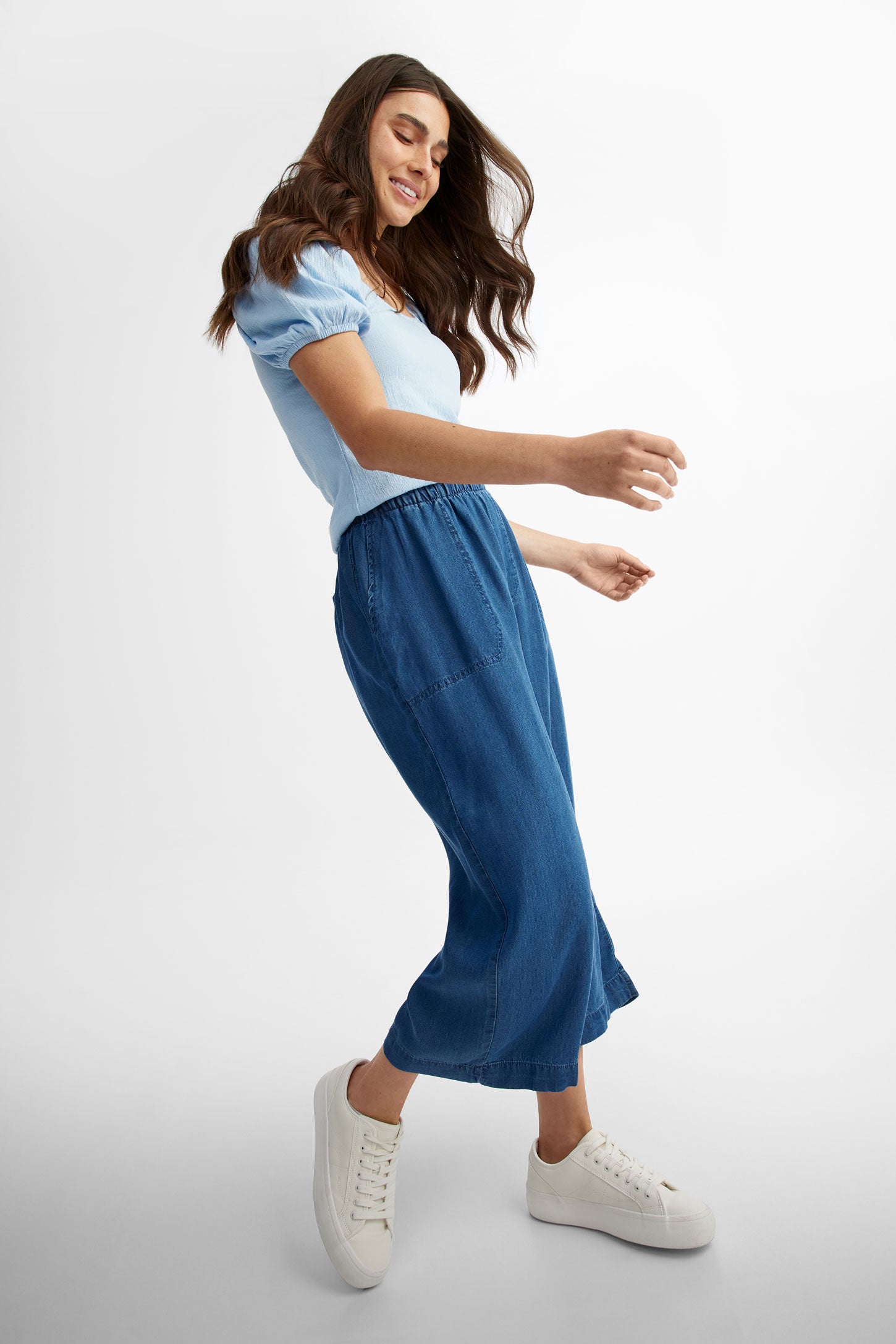 Pantalon jambe large en lyocell - Femme && DENIM